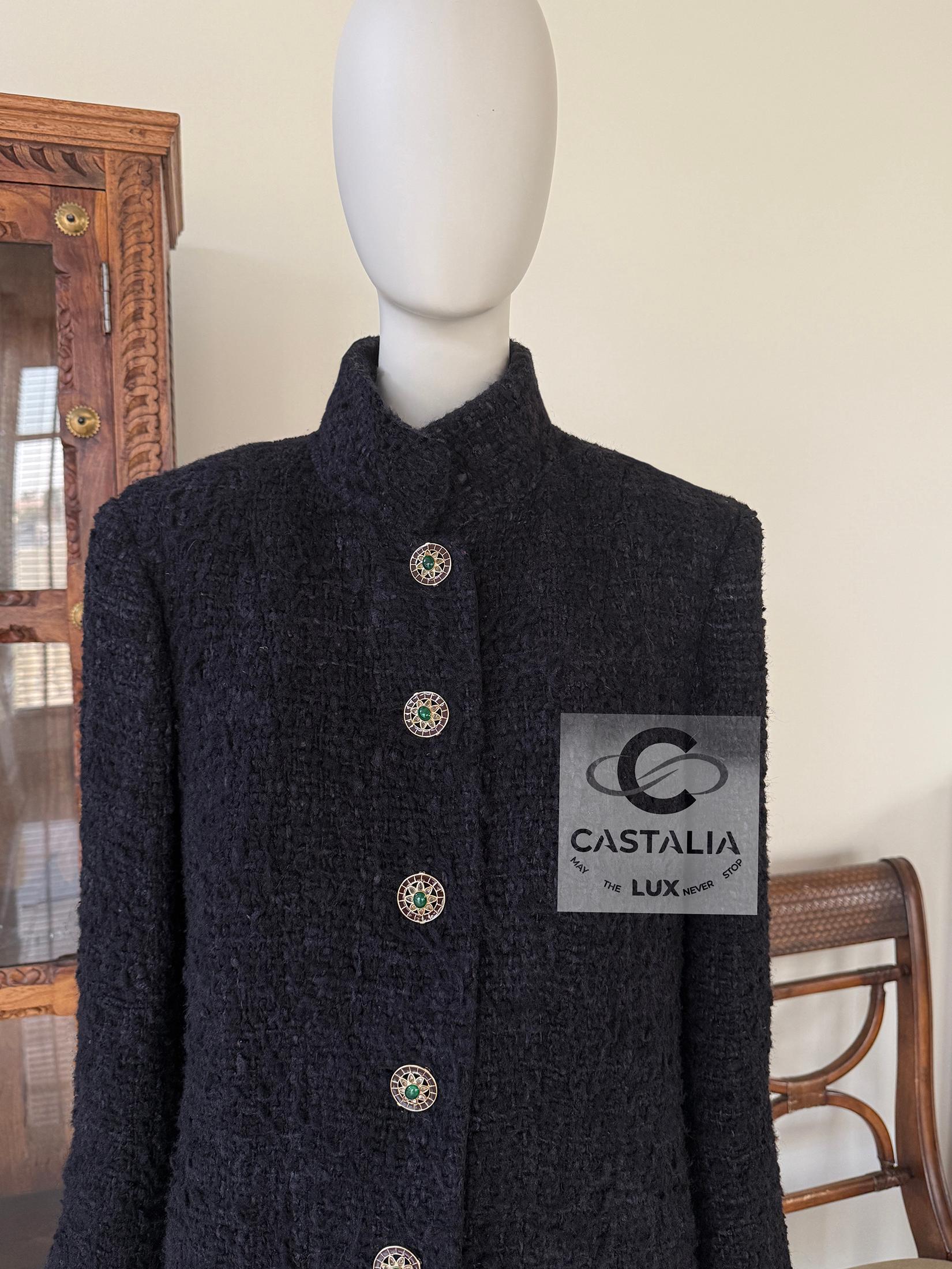 Chanel 13K$ Paris / Bombay CC Gripoix Buttons Black Tweed Jacket 50 FR 1