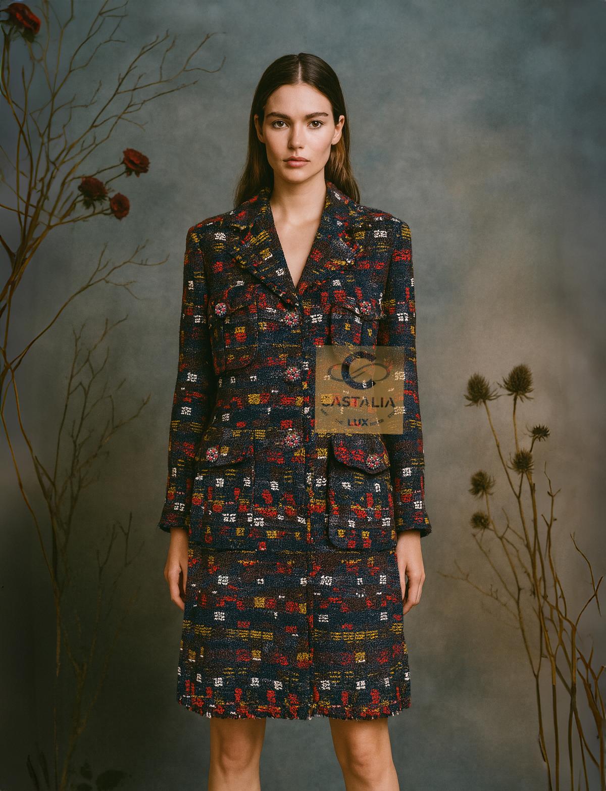 Nero Chanel 13K$ Parigi / Edimburgo CC Gripoix Bottoni Cappotto in Tweed 42 FR in vendita