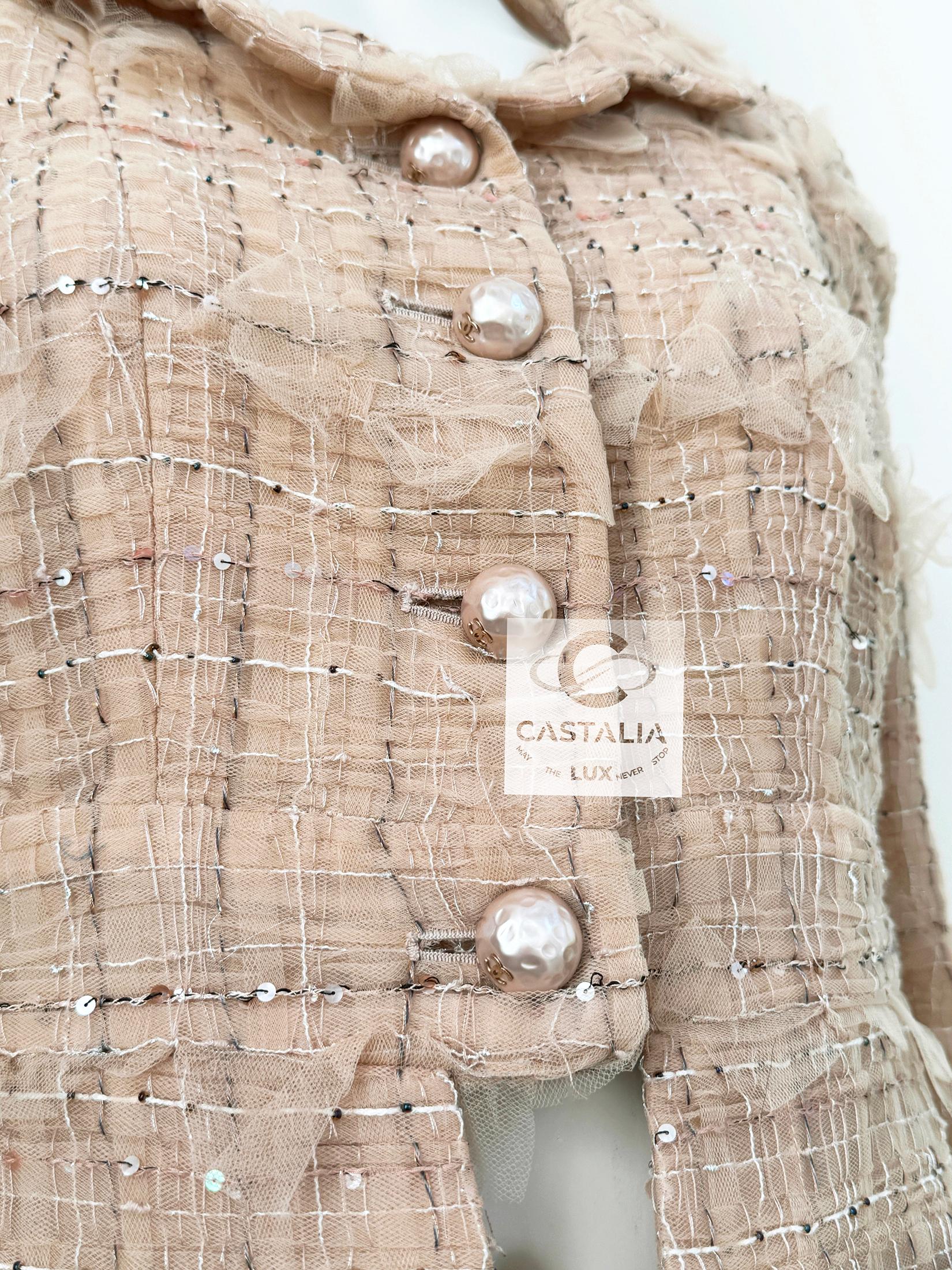 Chanel 13K$ Schleife Tuile Beige Tweed Jacke 36 FR 6