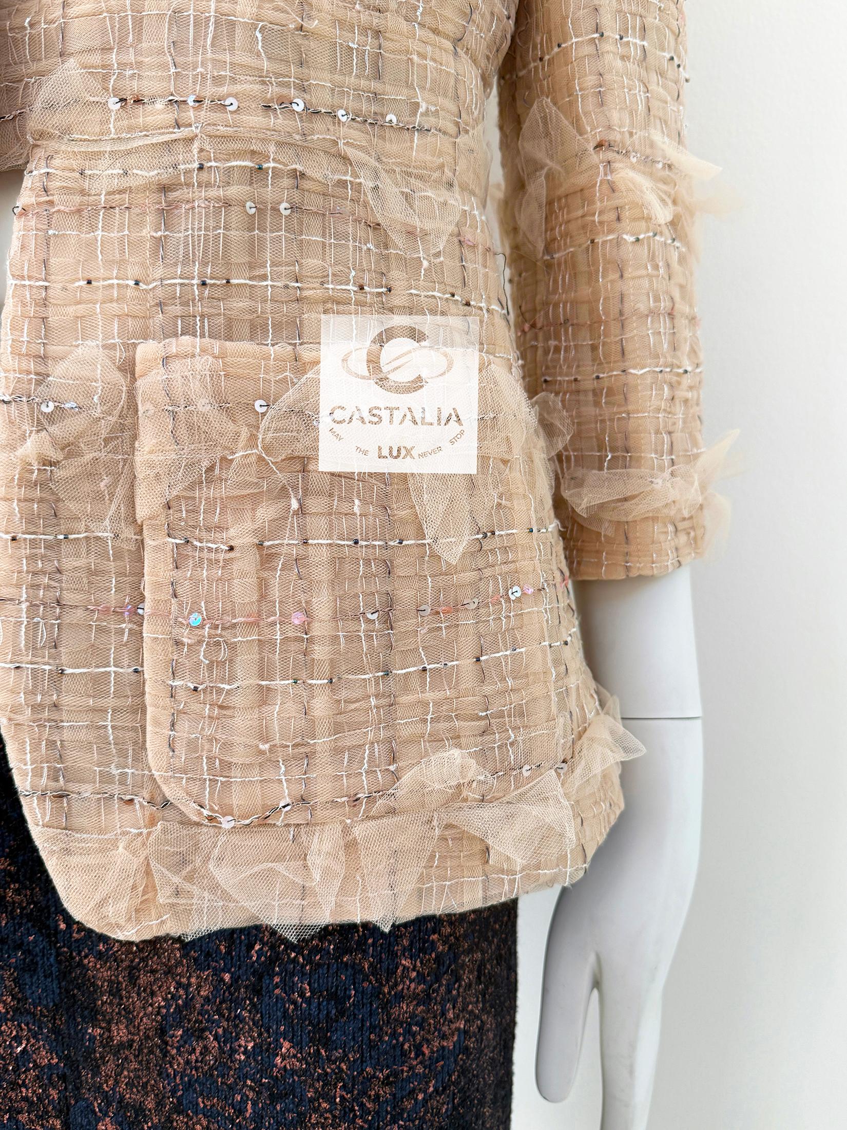 Chanel 13K$ Schleife Tuile Beige Tweed Jacke 36 FR 7
