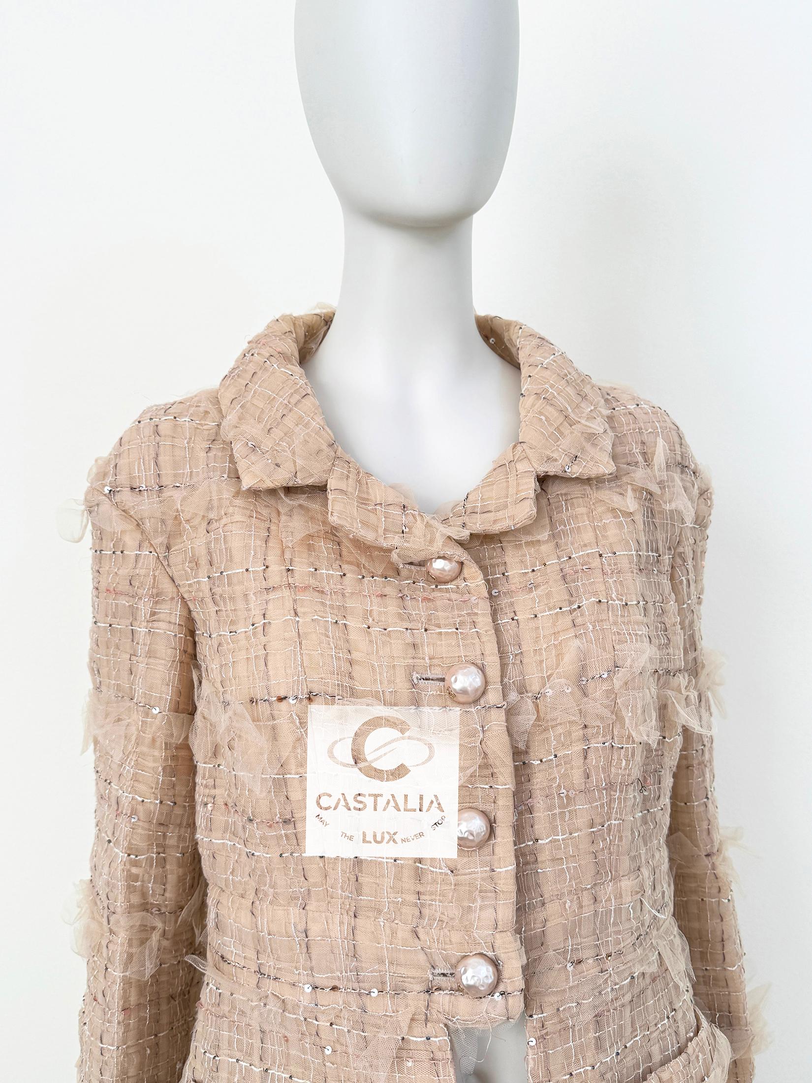 Chanel 13K$ Schleife Tuile Beige Tweed Jacke 36 FR 8
