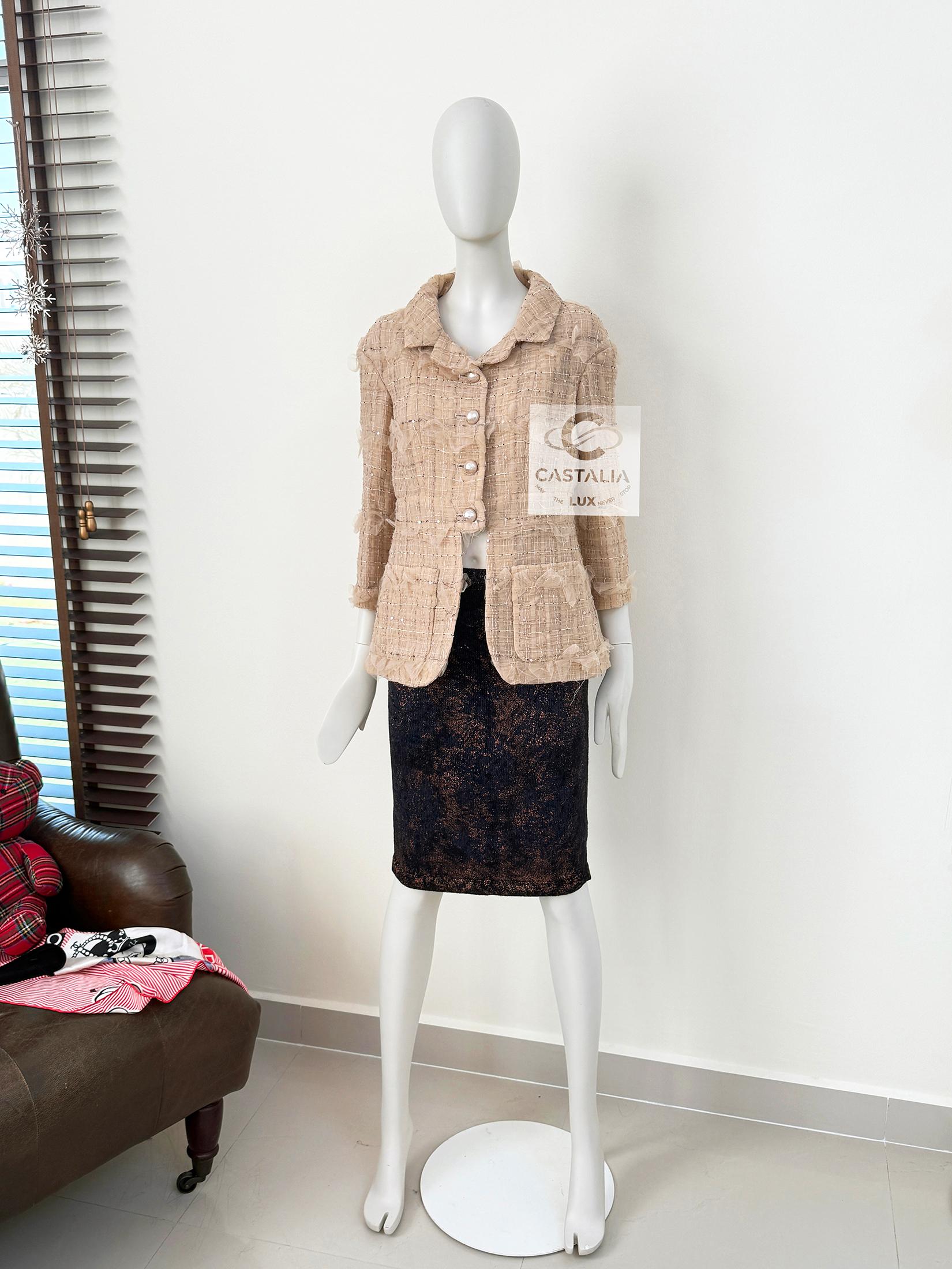 Chanel 13K$ Schleife Tuile Beige Tweed Jacke 36 FR 9
