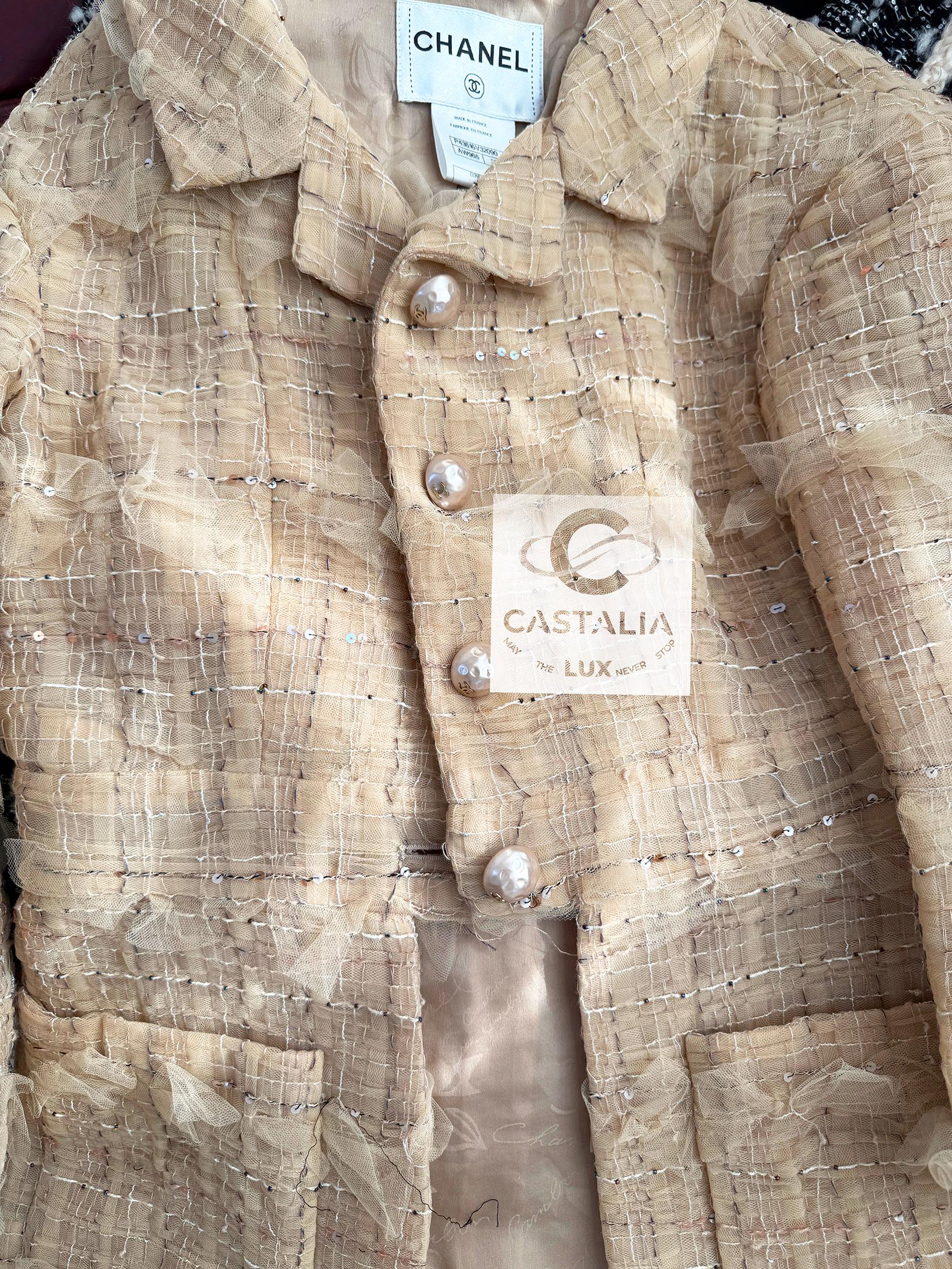 Chanel 13K$ Schleife Tuile Beige Tweed Jacke 36 FR 10