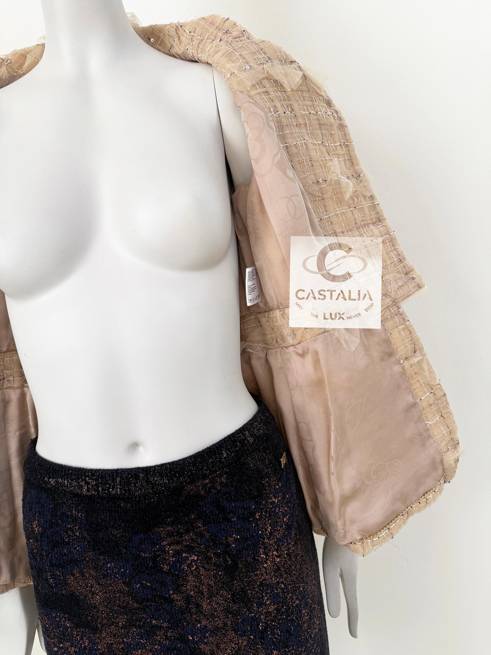 Chanel 13K$ Schleife Tuile Beige Tweed Jacke 36 FR 12