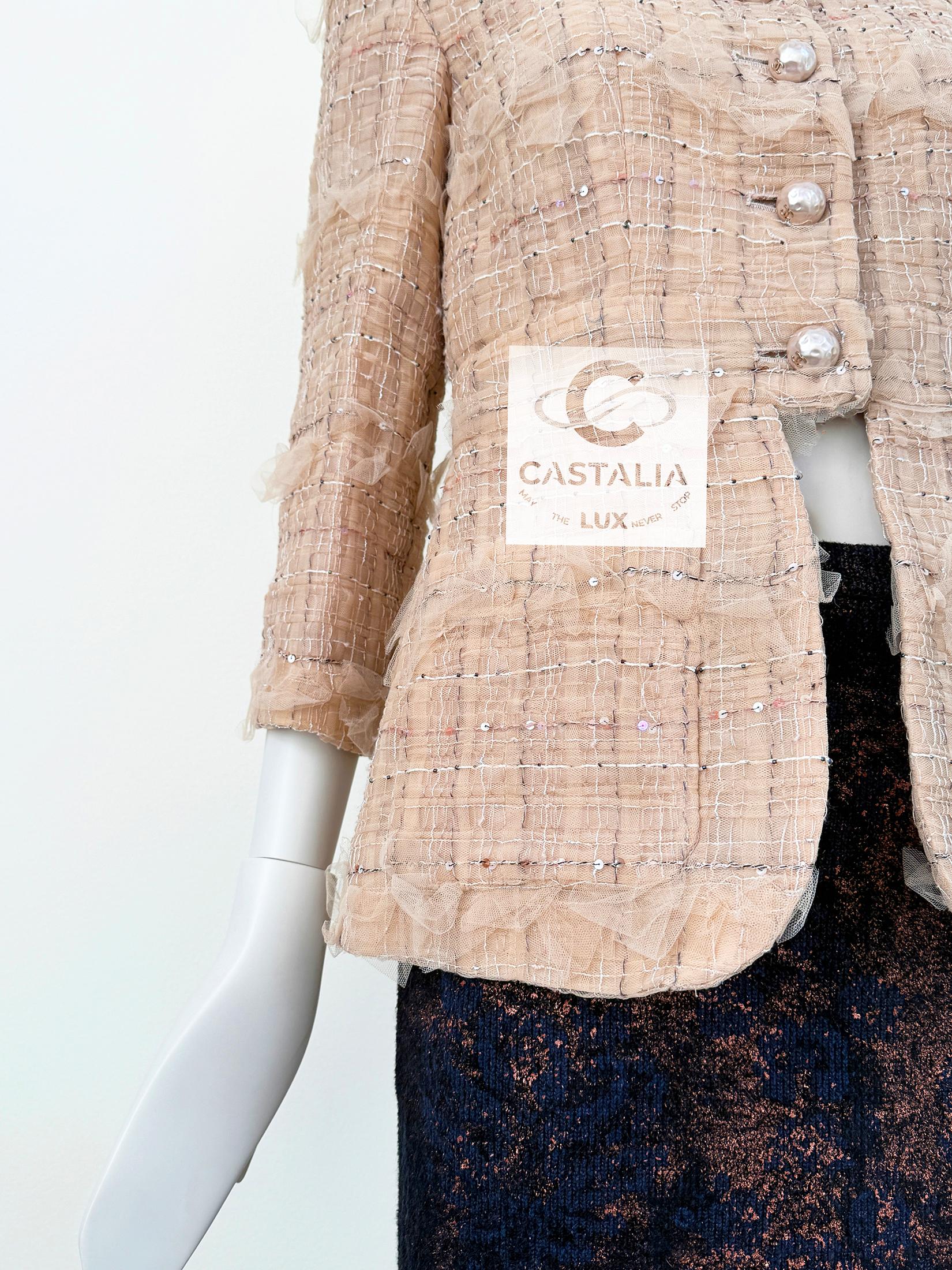 Chanel 13K$ Schleife Tuile Beige Tweed Jacke 36 FR 14
