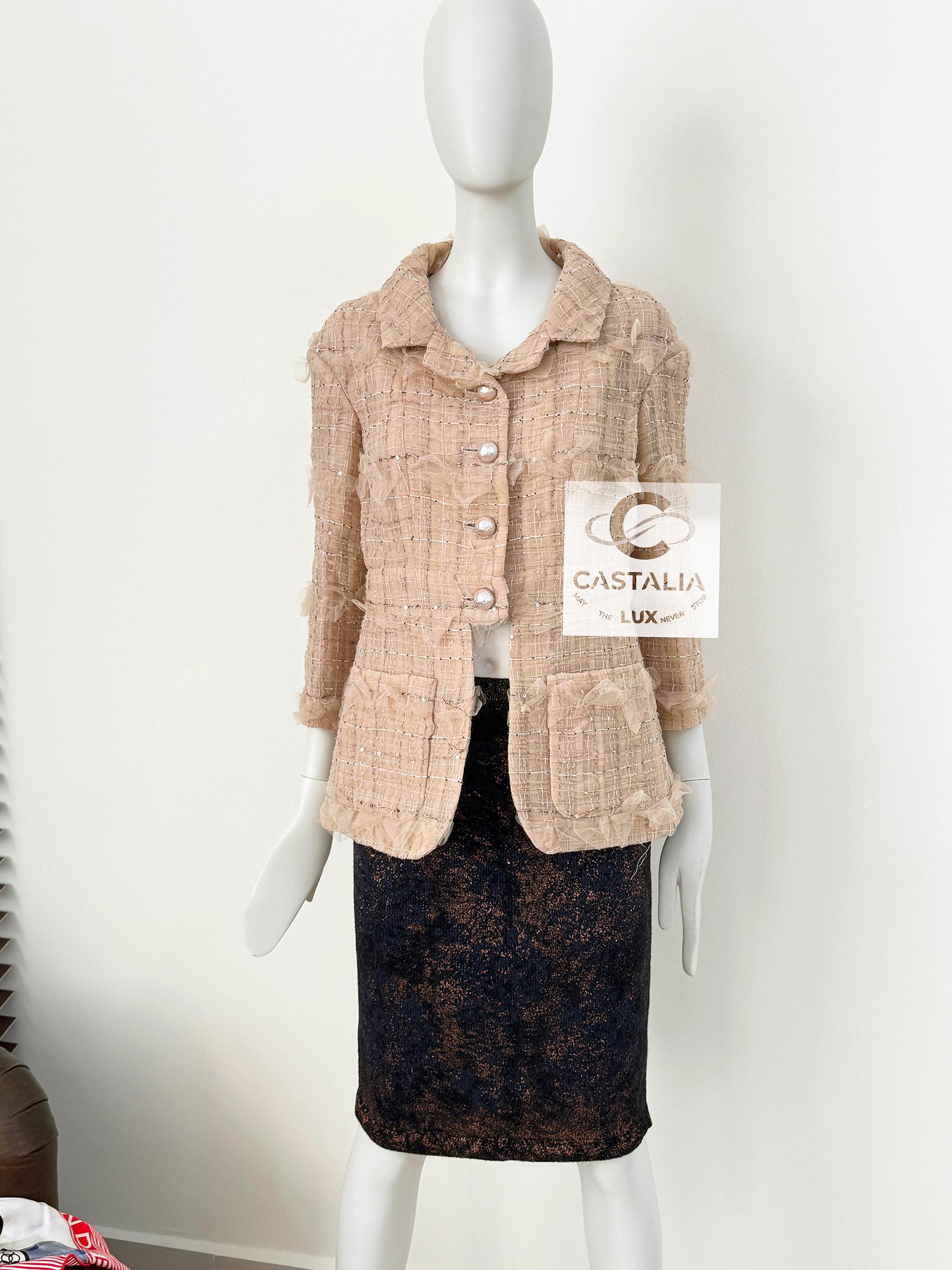 Chanel 13K$ Schleife Tuile Beige Tweed Jacke 36 FR 1