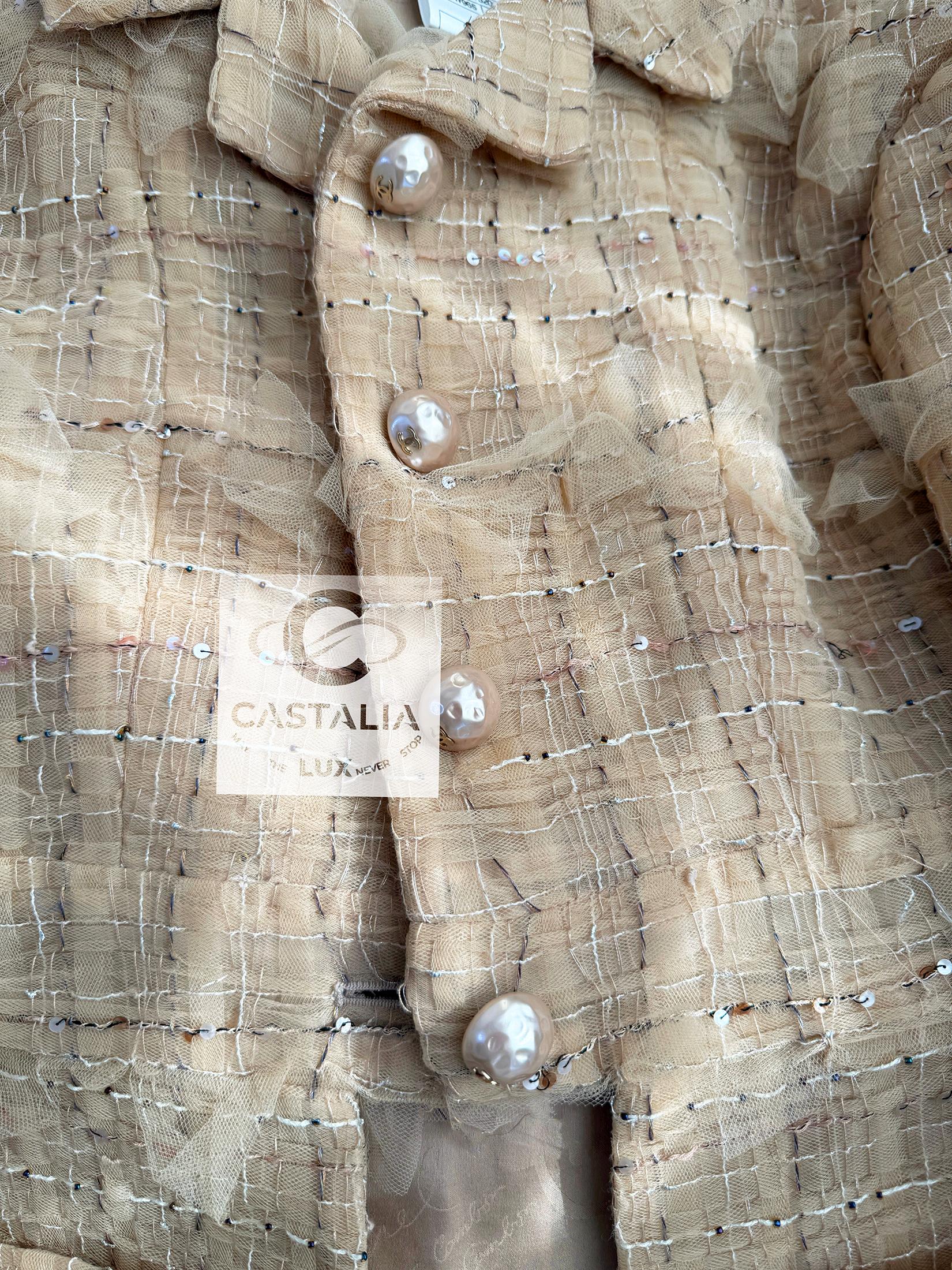 Chanel 13K$ Schleife Tuile Beige Tweed Jacke 36 FR 2