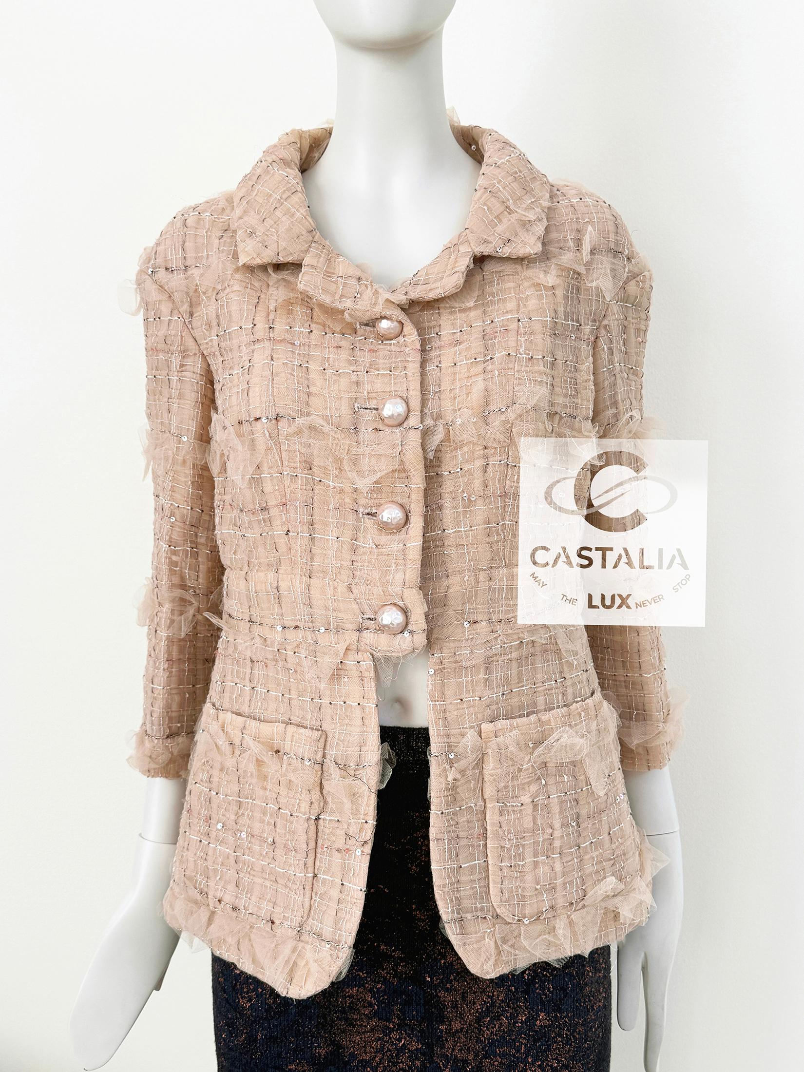Chanel 13K$ Schleife Tuile Beige Tweed Jacke 36 FR 3