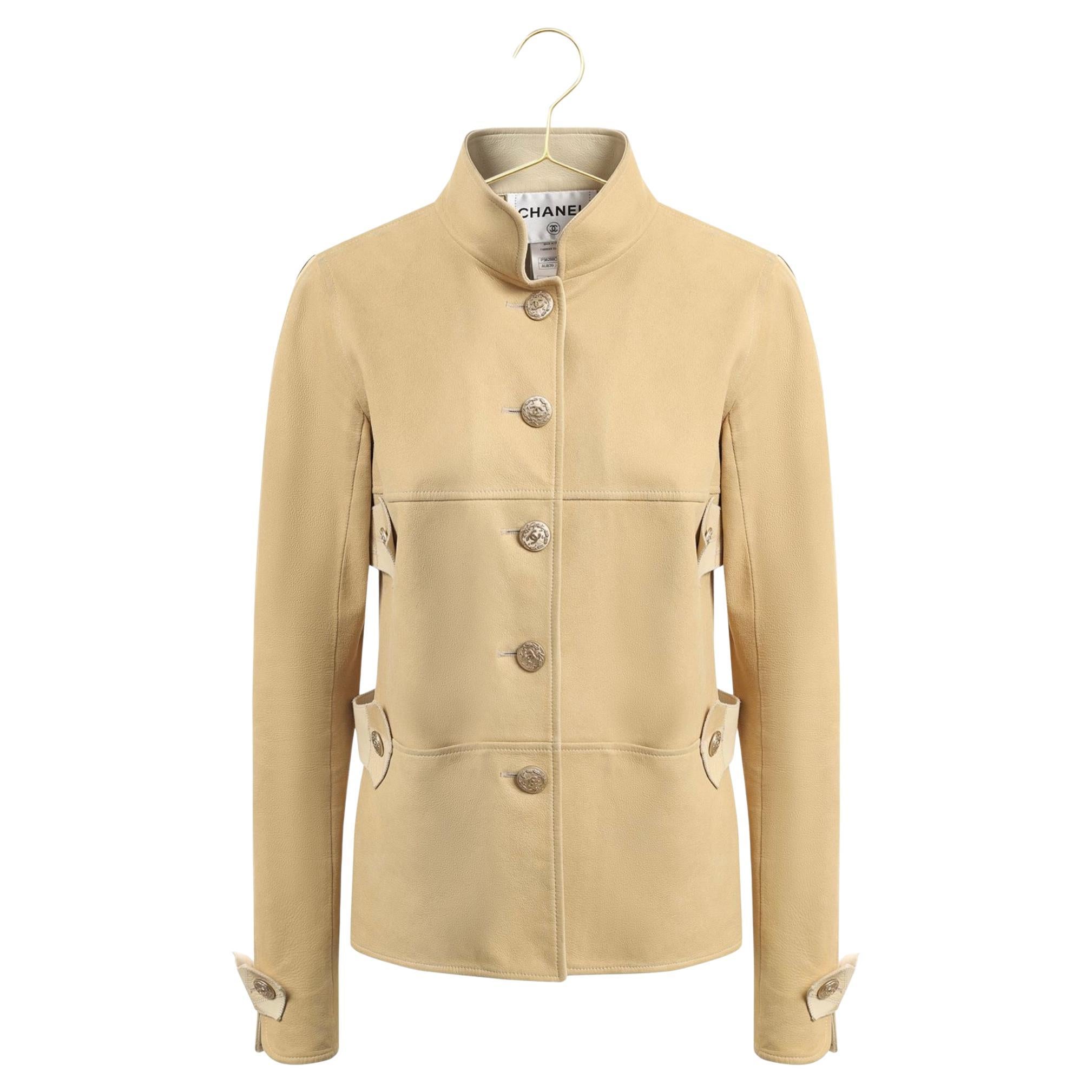 Chanel 13K$ Giacca in pelle beige da passerella 36 FR