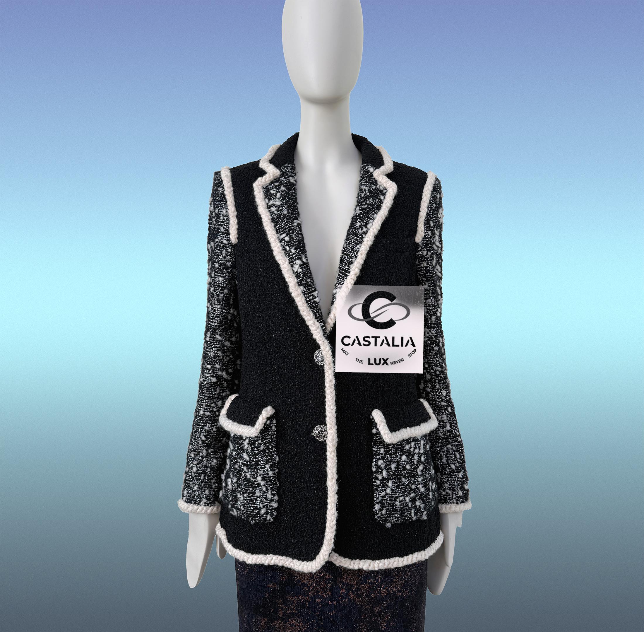 Chanel 13K$ Giacca nera da passerella con decorazioni in paillettes 34 FR in vendita 3