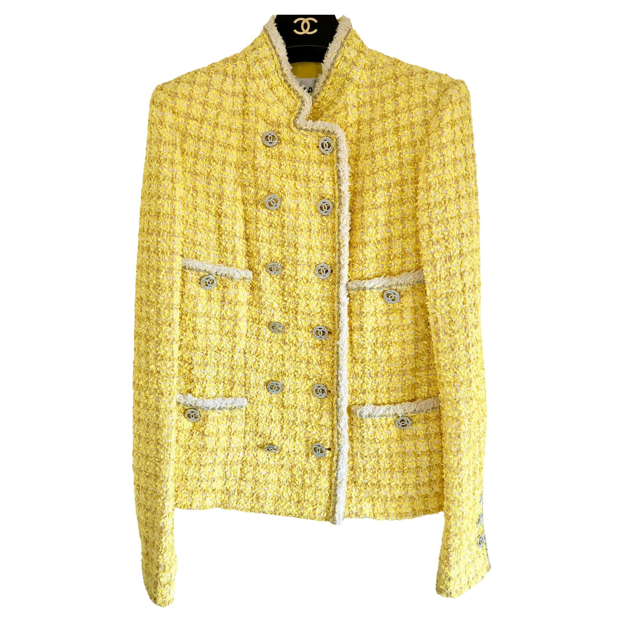 CHANEL 13K$ Statement Sunlight Tweed Jacket with Chain Link Trim 36 FR