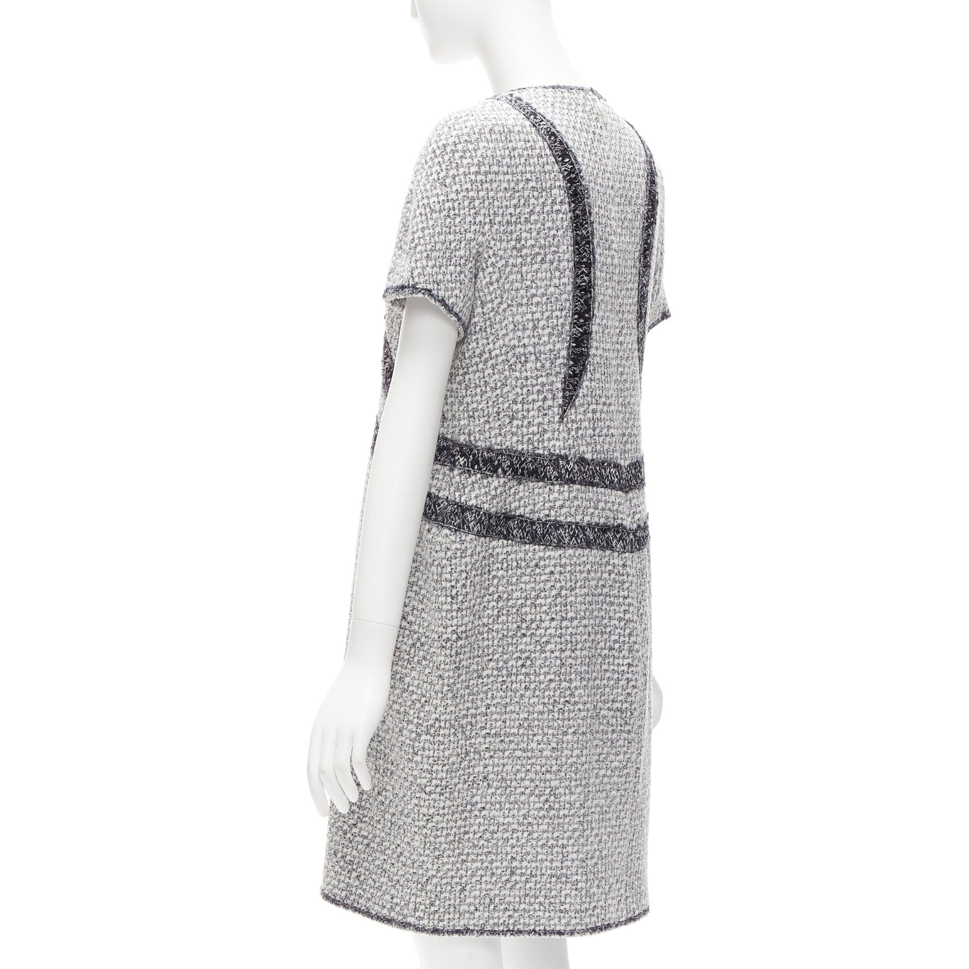 Women's CHANEL 13P grey graphic panels Fantasy Tweed shift dress FR46 3XL For Sale