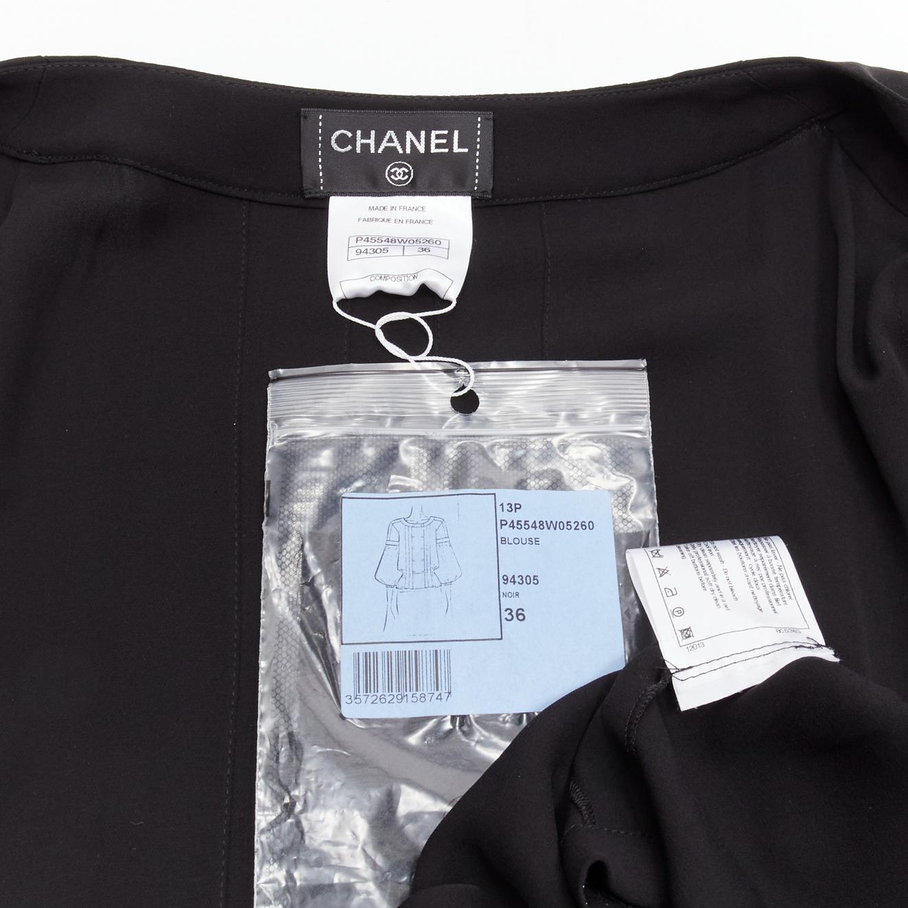 CHANEL 13P silk black floral lace layered sleeves pleated jacket blouse FR36 S For Sale 5