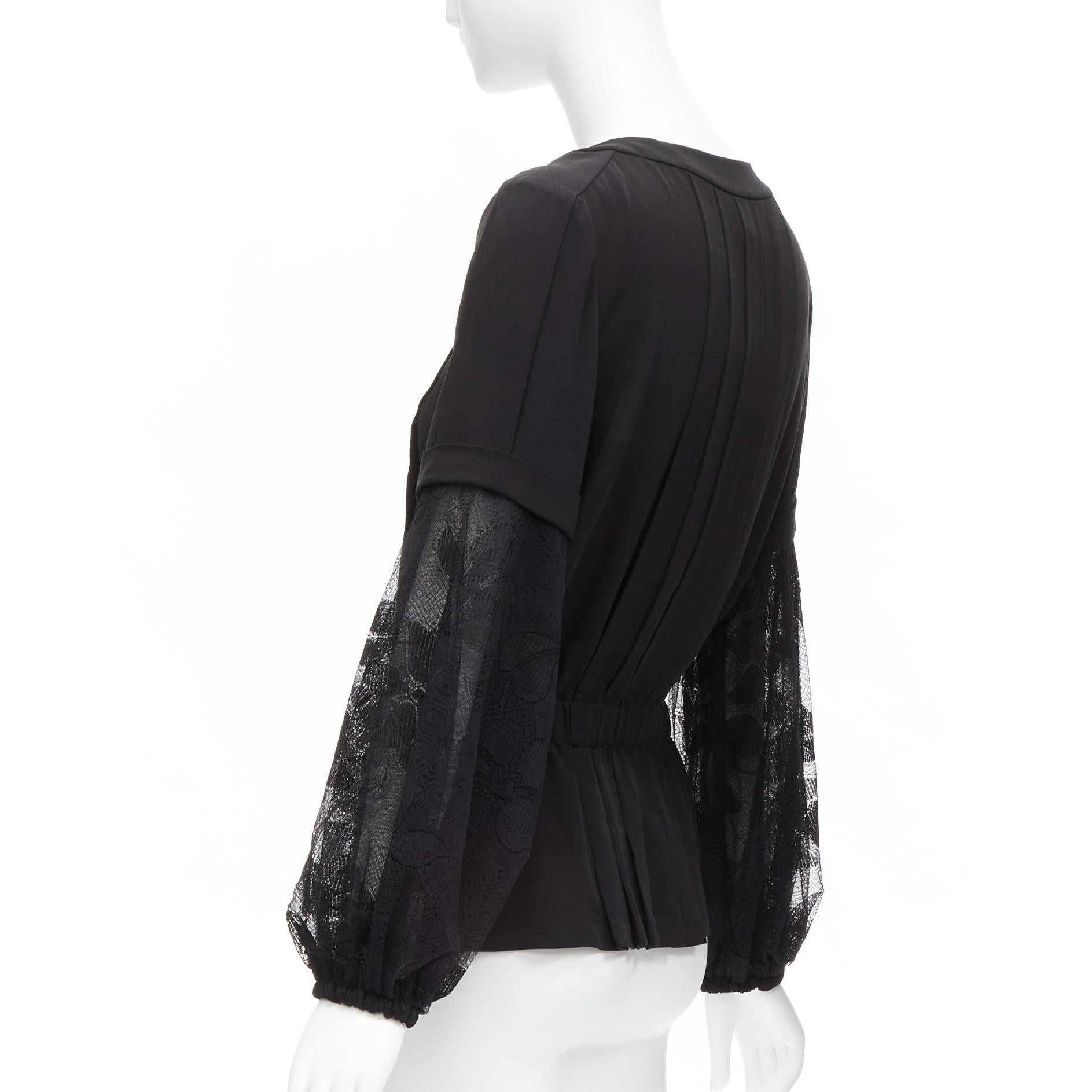CHANEL 13P silk black floral lace layered sleeves pleated jacket blouse FR36 S For Sale 1