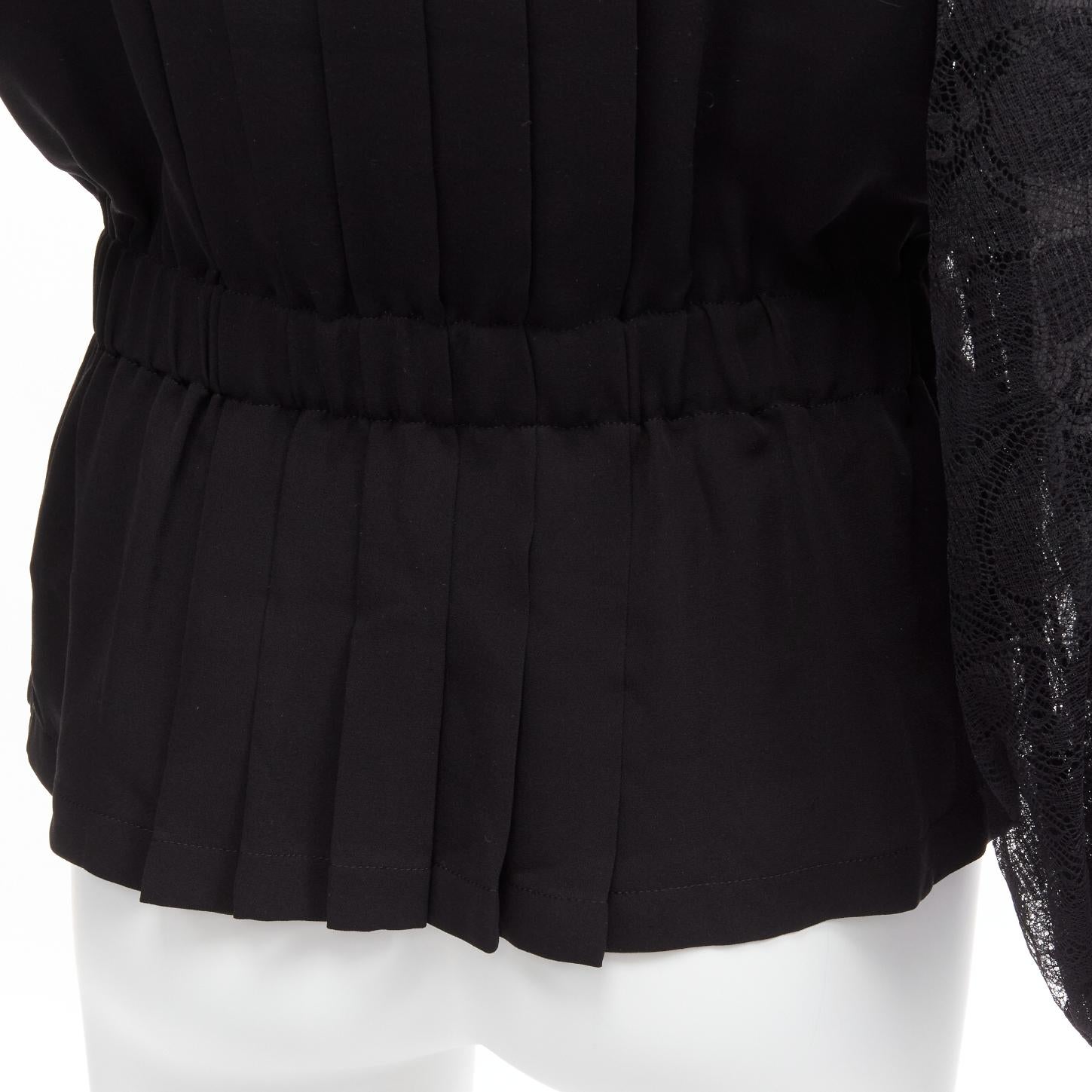 CHANEL 13P silk black floral lace layered sleeves pleated jacket blouse FR36 S For Sale 4