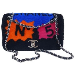 Chanel 14A Patchwork No. 5 Caption Comic Shearling Jumbo Flap Tasche