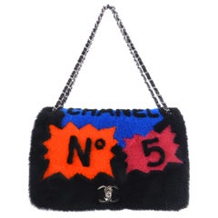 Chanel 14A Patchwork No. 5 Caption Comic Shearling jumbo flap bag