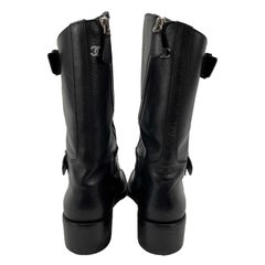 CHANEL 14B CC Black Leather Buckle Moto Biker Boots 38 US 8