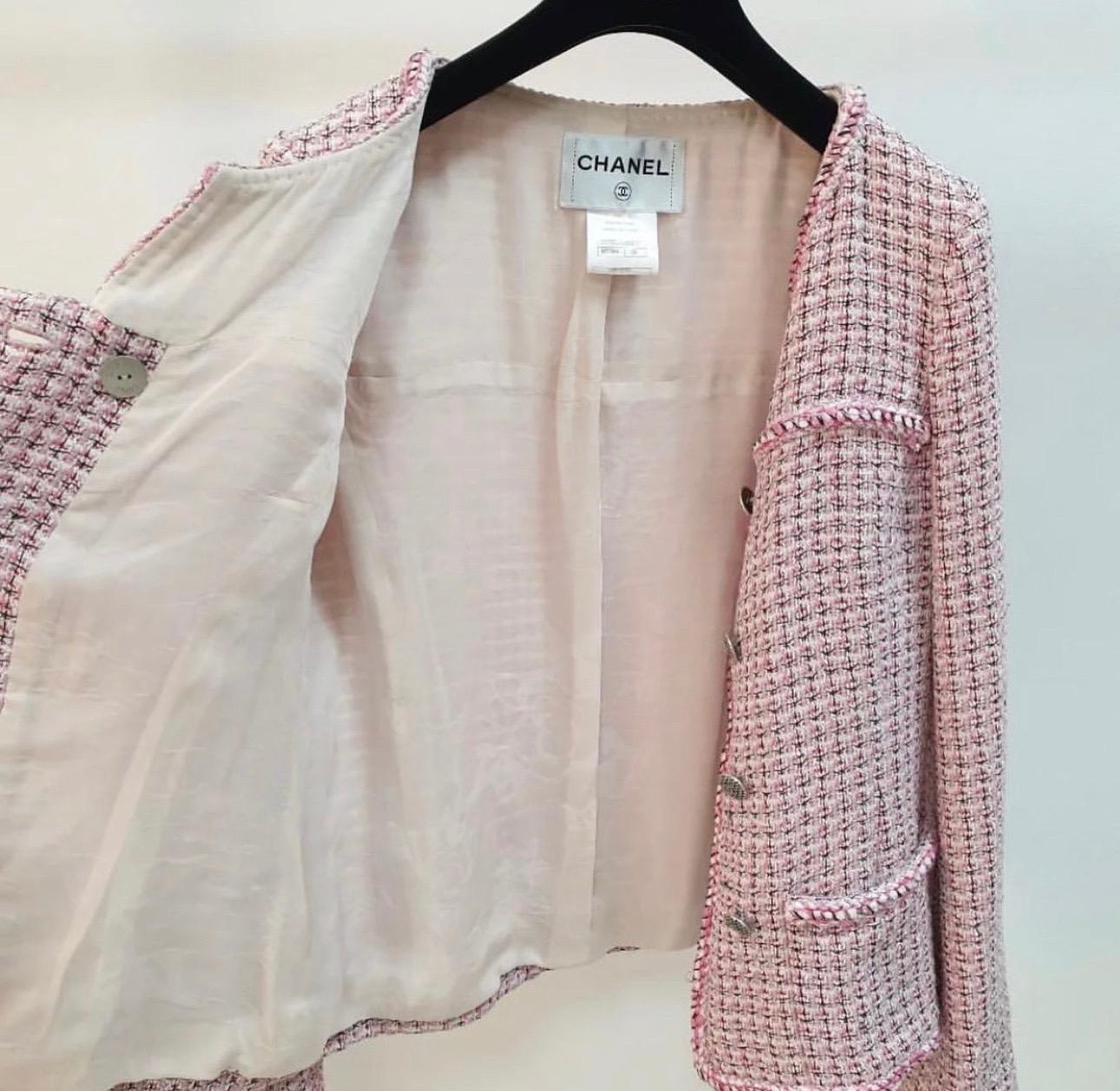 Chanel 14C Pink Double Breasted Tweed Jacket 1