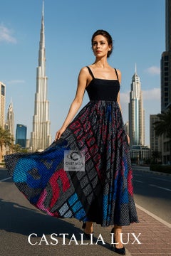 CHANEL 14K$ Airlines CC LOgo Maxi Silk Dress 40 FR