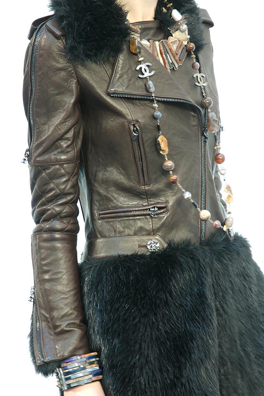 Black Chanel 14K$ Arctic Collection Runway Leather Coat 38 FR