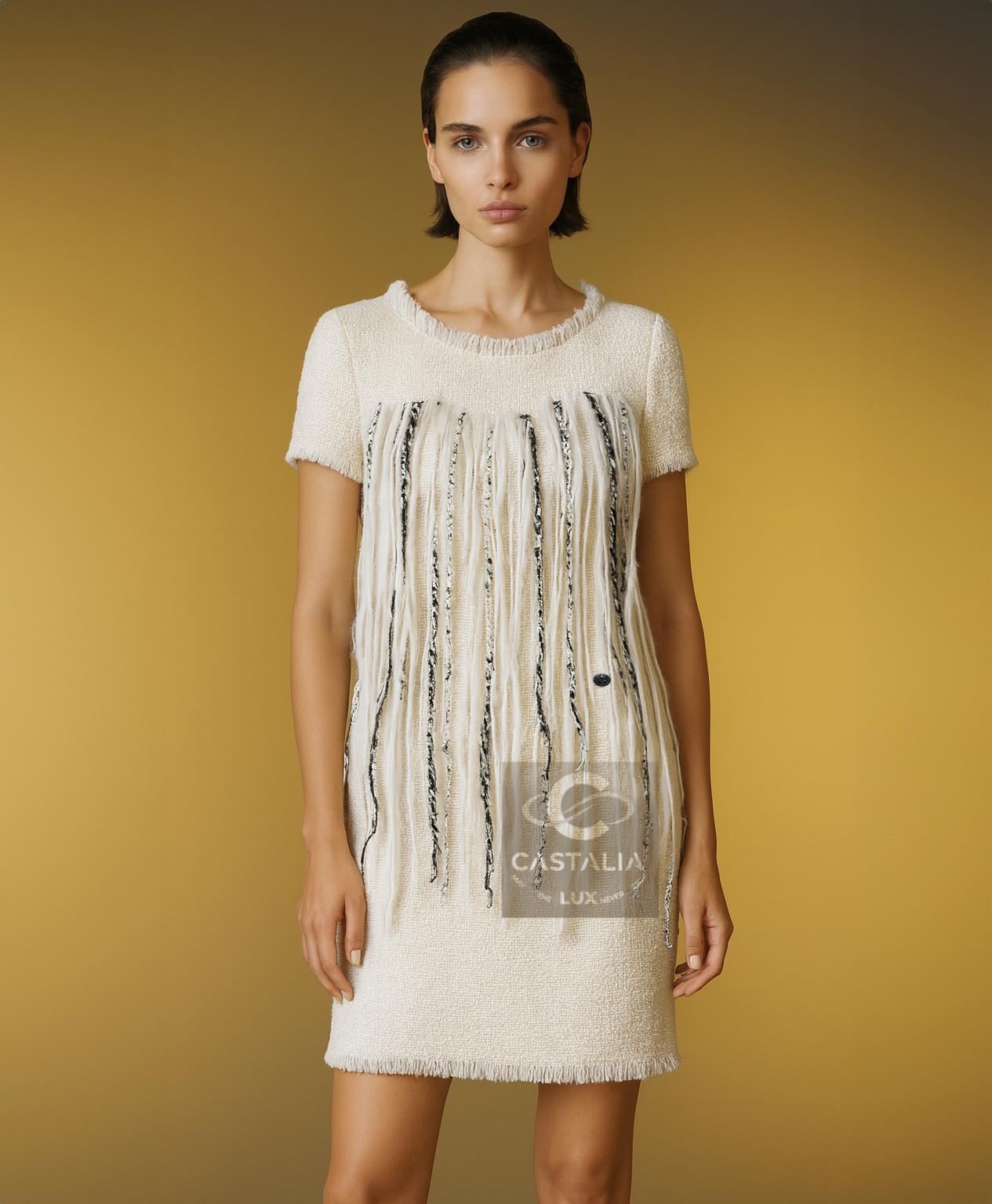 da uomo o donna Chanel, abito in tweed impreziosito da perle sulla passerella artica da 14 carati, 38 FR in vendita