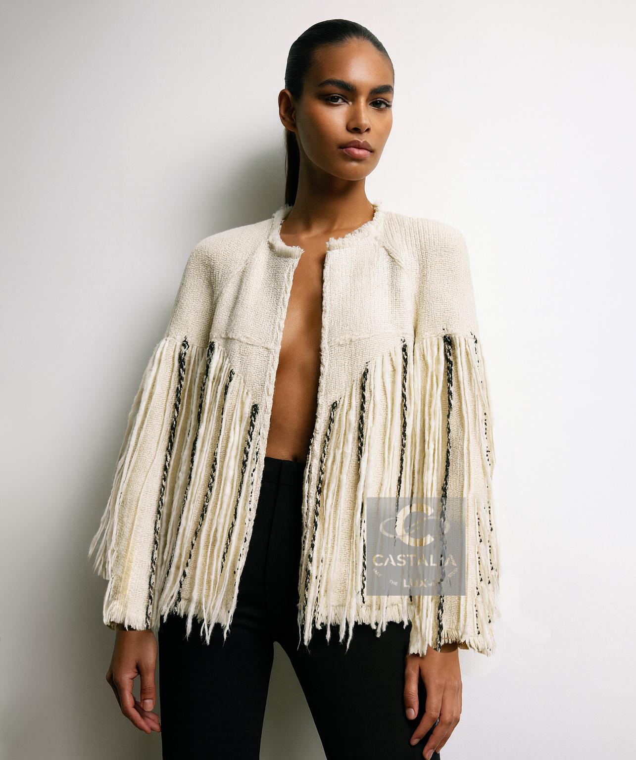 Chanel, abito in tweed impreziosito da perle sulla passerella artica da 14 carati, 38 FR in vendita 1