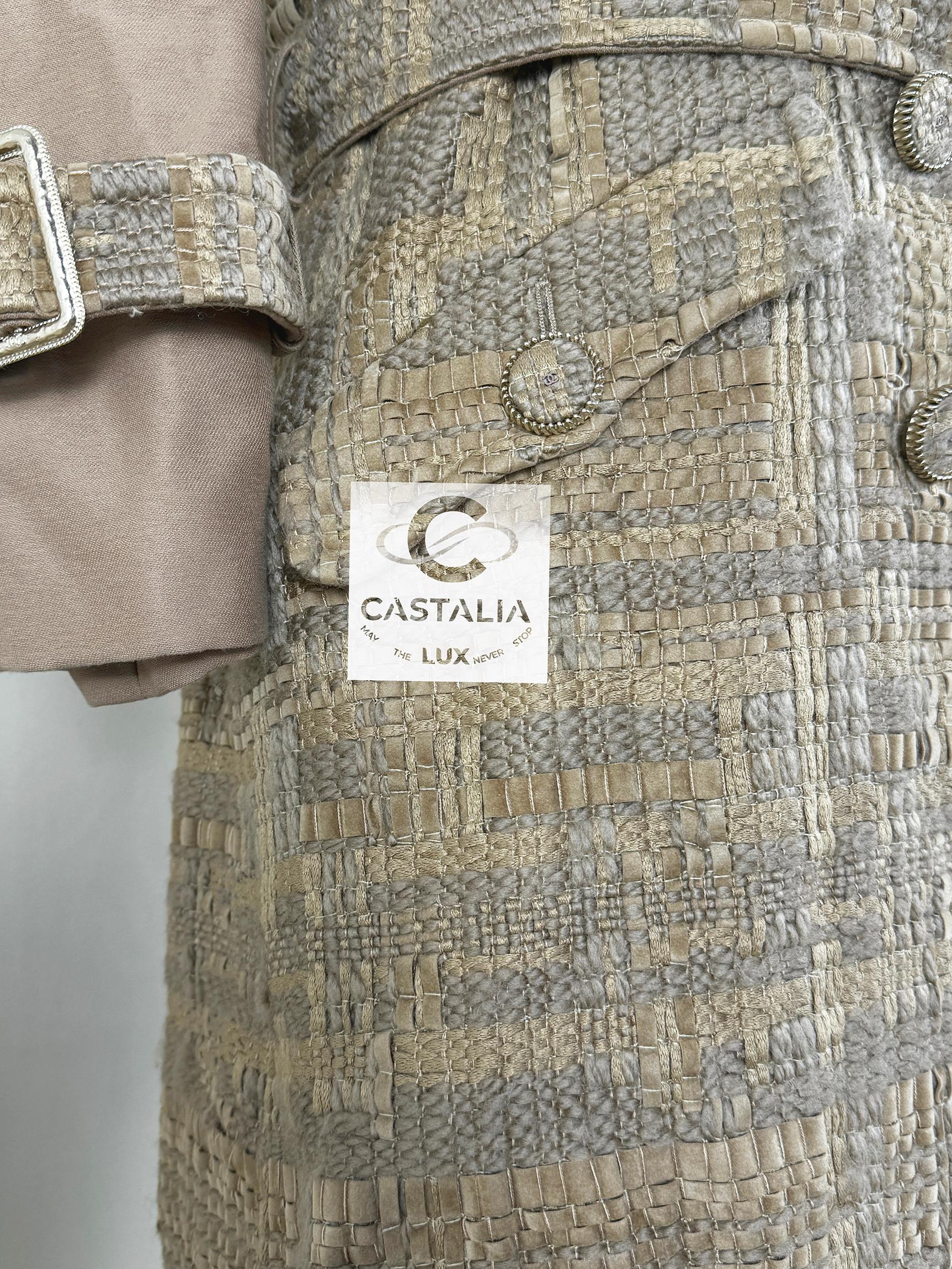 Chanel 14K$ Beige Ribbon Tweed Trench Coat 8