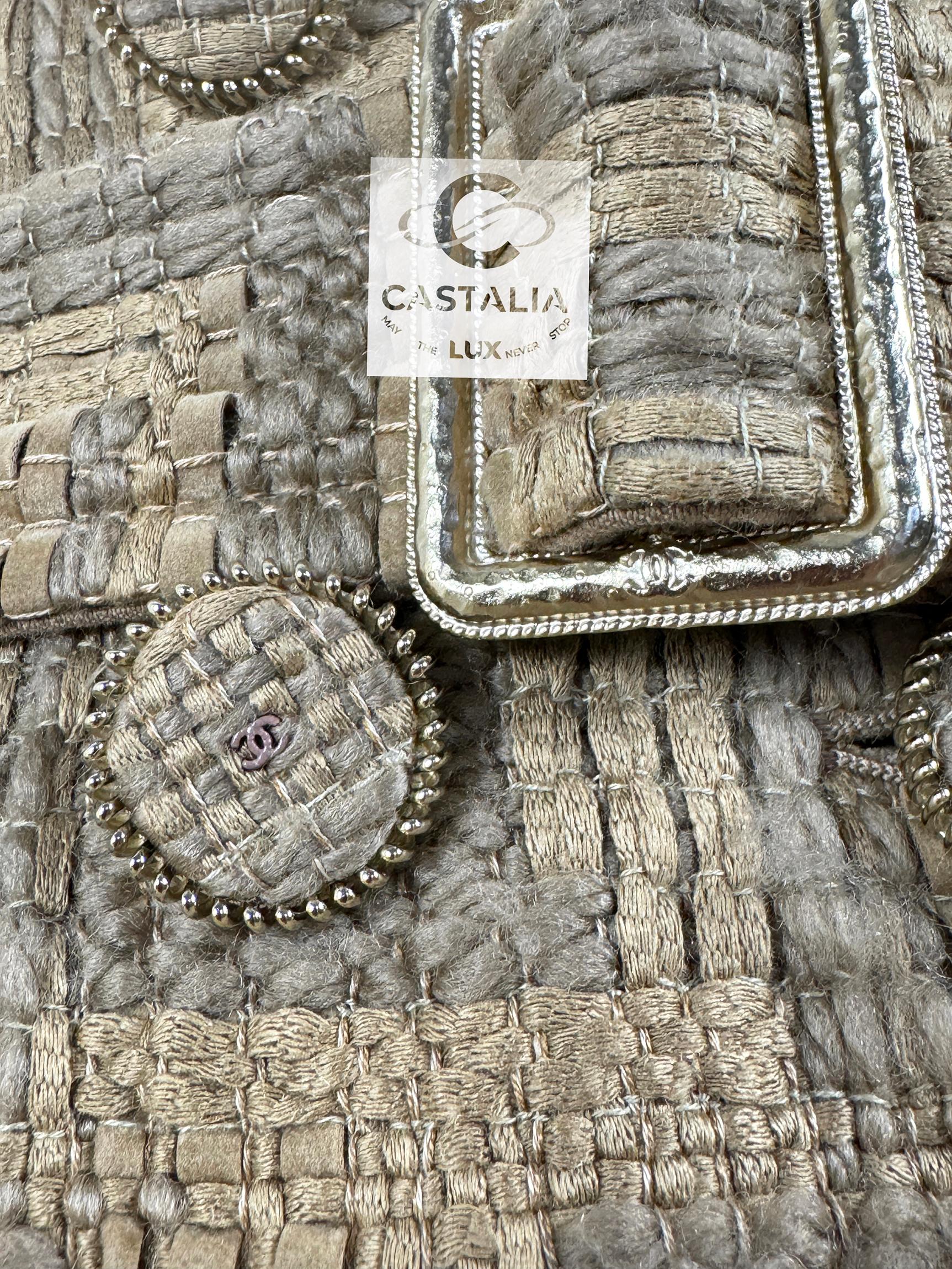 Chanel 14K$ Beige Ribbon Tweed Trench Coat 9