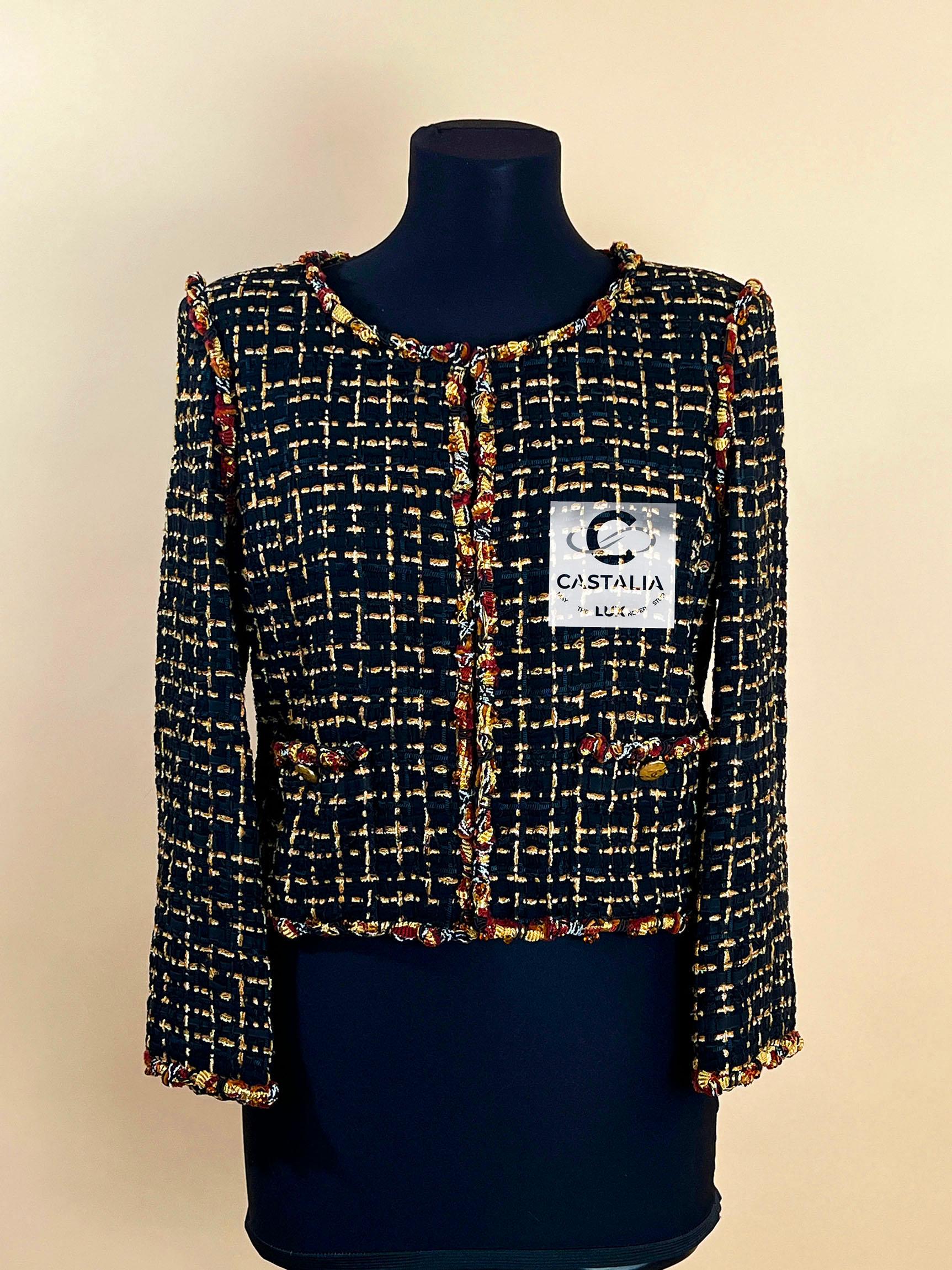 Chanel 14K$ Black Ribbon Tweed Jacket with Jewel Accents 38 FR In New Condition For Sale In Dubai, AE
