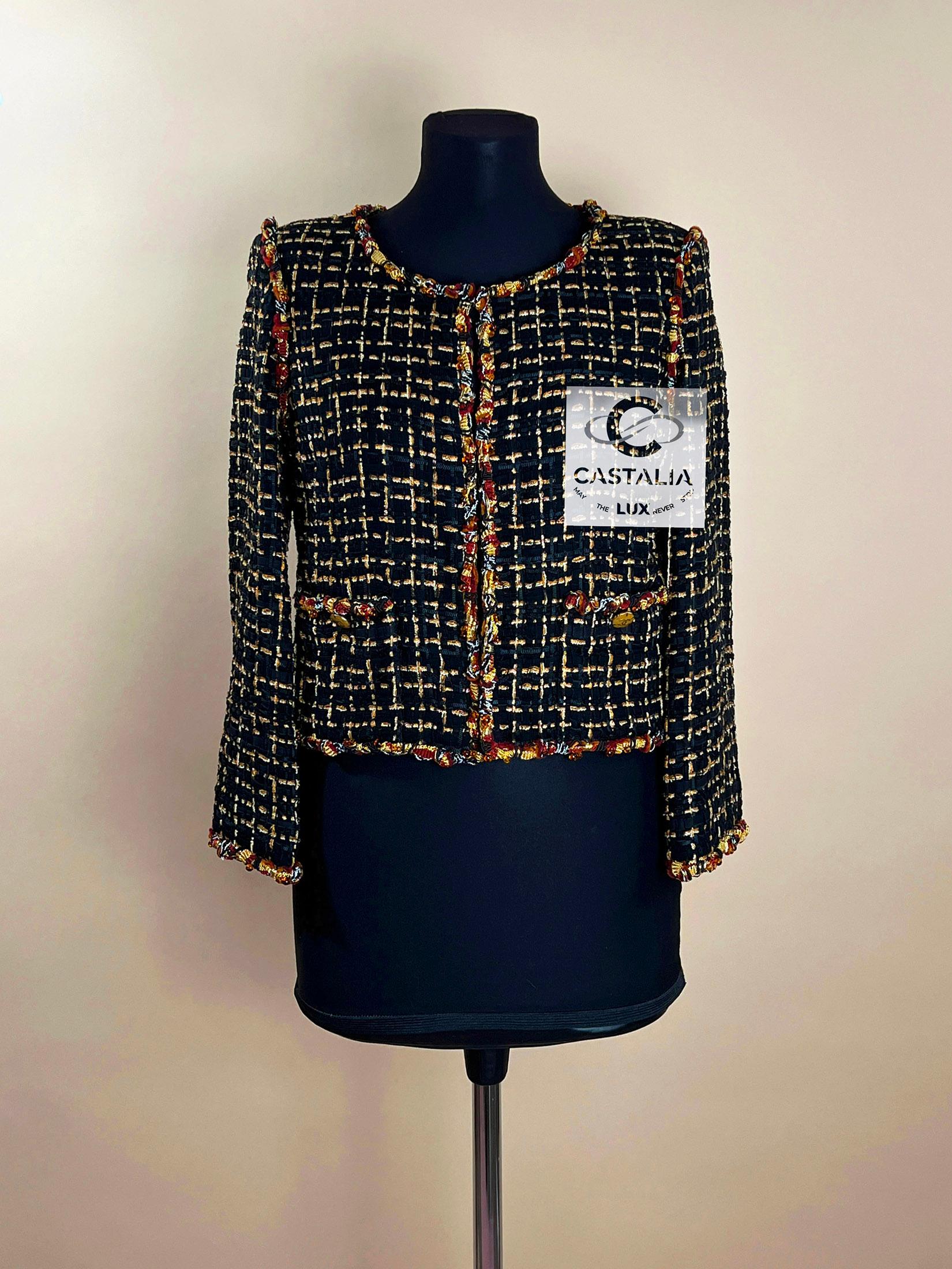 Women's or Men's Chanel 14K$ Black Ribbon Tweed Jacket with Jewel Accents 38 FR For Sale
