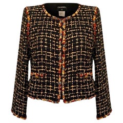 CHANEL 14K$ Black Ribbon Tweed Jacket with Jewel Detail 38 FR