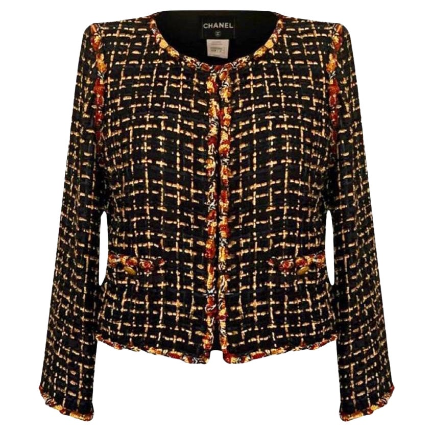 CHANEL 14K$ Black Ribbon Tweed Jacket with Jewel Detail 46 FR im Angebot