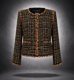 CHANEL 14K$ Black Ribbon Tweed Jacket with Jewel Detail 46 FR