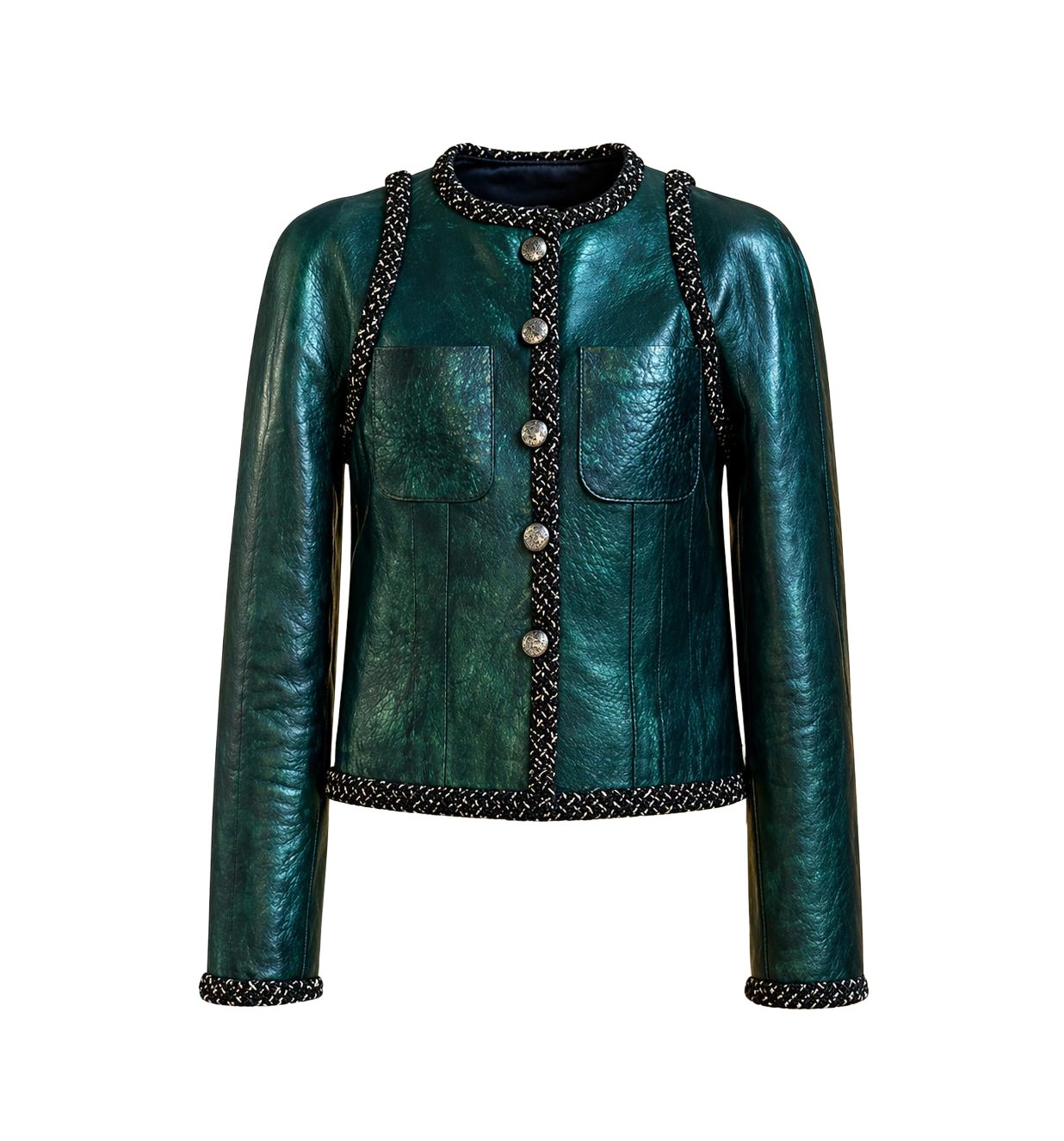 CHANEL 14K$ Herbst 2017 COSMIC Smaragd Lederjacke 38 FR