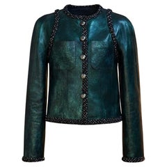 CHANEL 14K$ Fall 2017 COSMIC Emerald Leather Jacket 38 FR