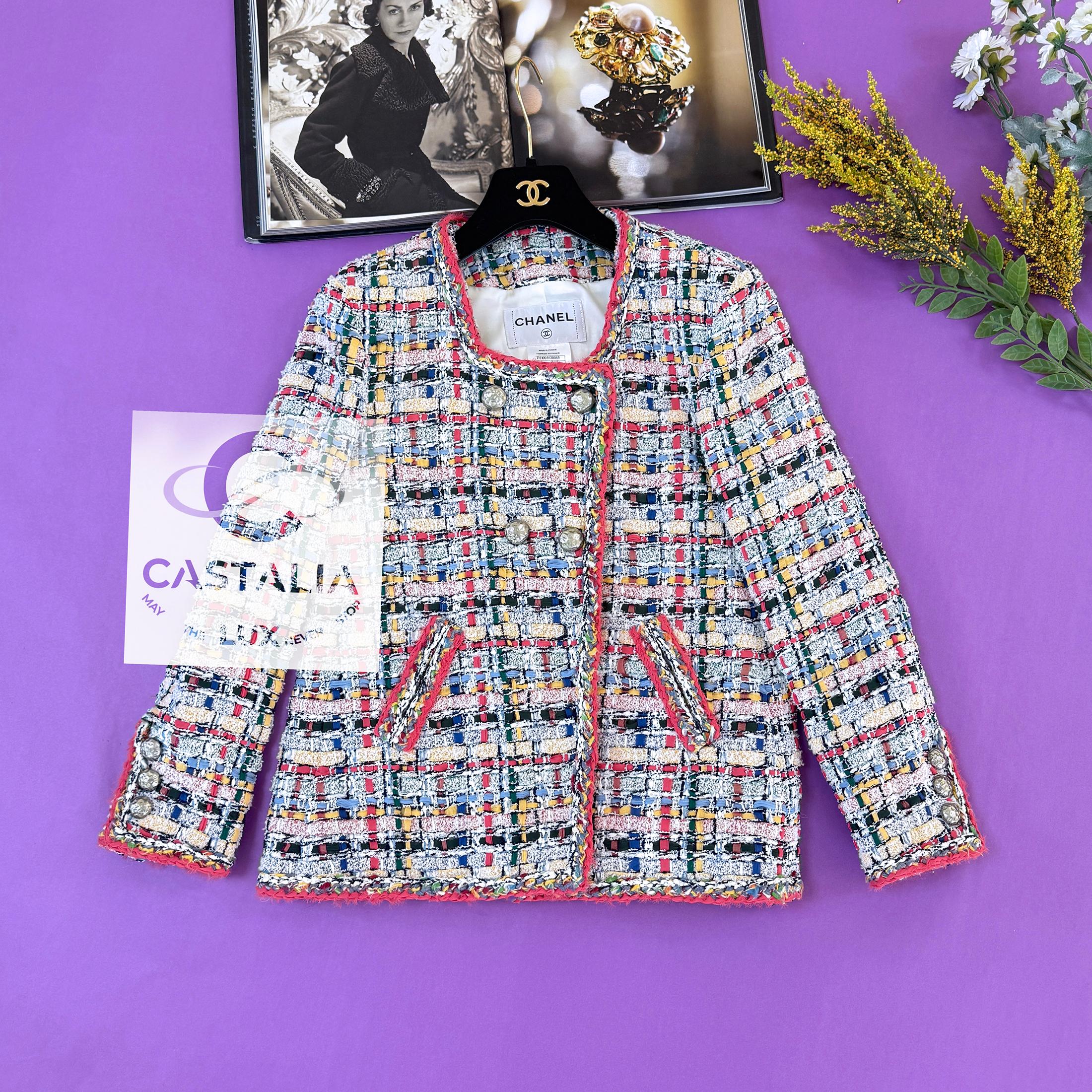 Gray Chanel 14K$ Incredible Ribbon Tweed Jacket 38 FR For Sale