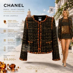 CHANEL 14K$ Jewel Embellished Black Ribbon Tweed Jacket 34 FR