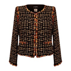 CHANEL 14K$ Jewel Embellished Black Ribbon Tweed Jacket 46 FR