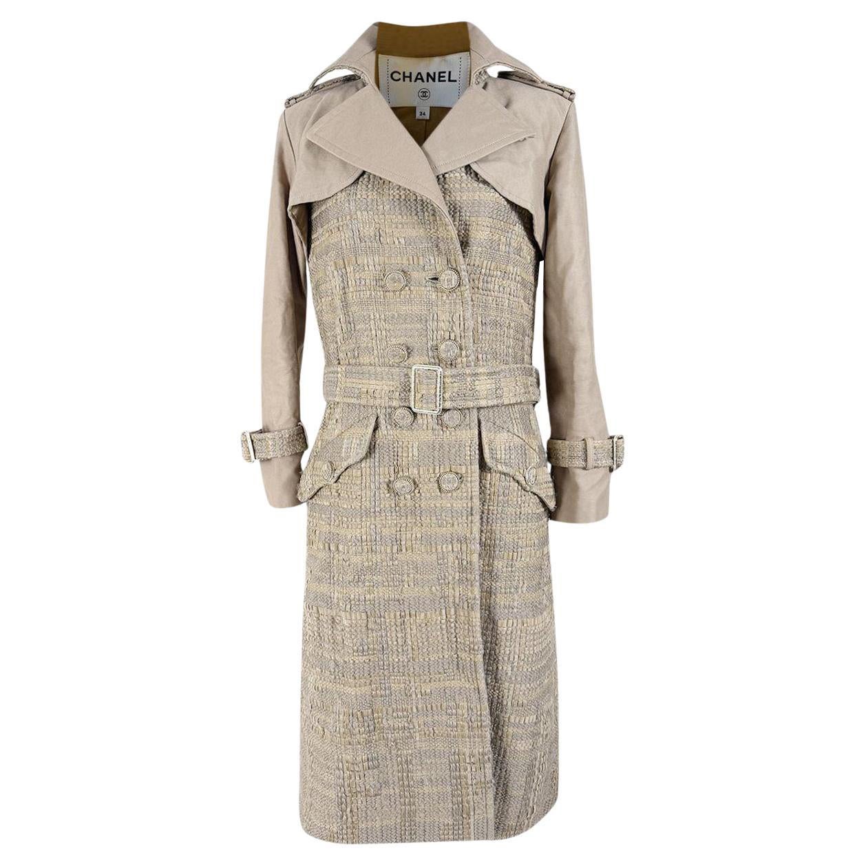 CHANEL 14K$ Masterpiece Beige Ribbon Tweed Coat 34 FR For Sale