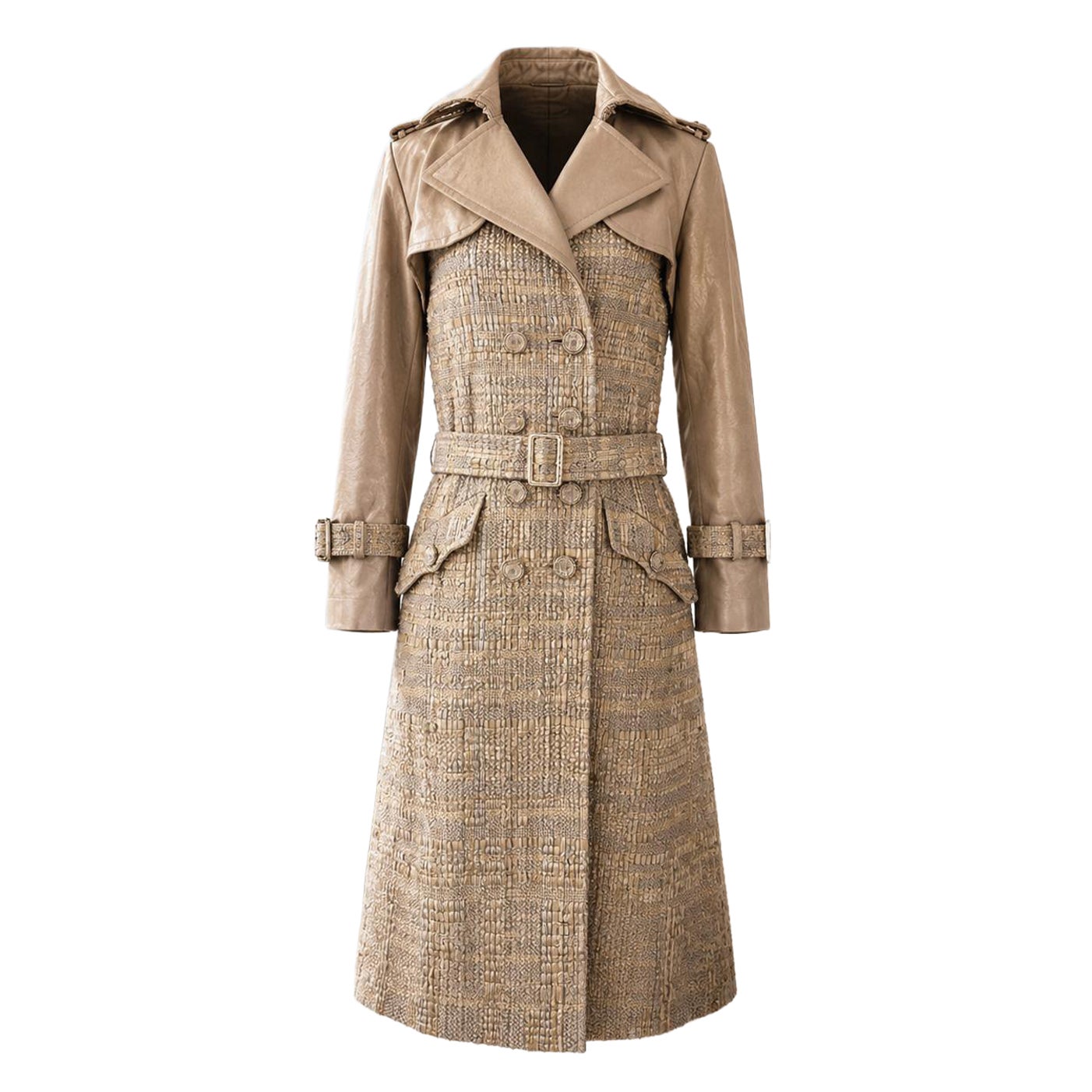 CHANEL 14K$ Meisterwerk Beige Ribbon Tweed Mantel 34 FR
