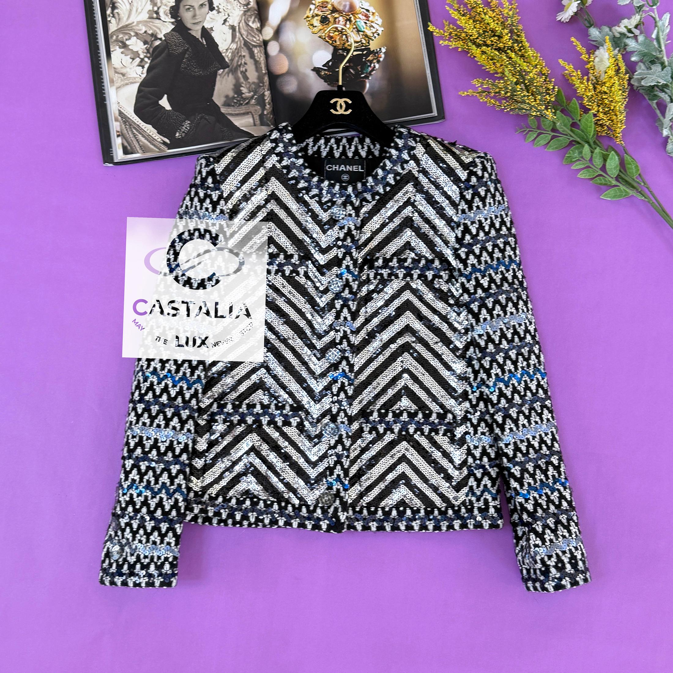 Chanel 14K$ New 2022 Iridescent Sequin Tweed Jacket 36 FR 3
