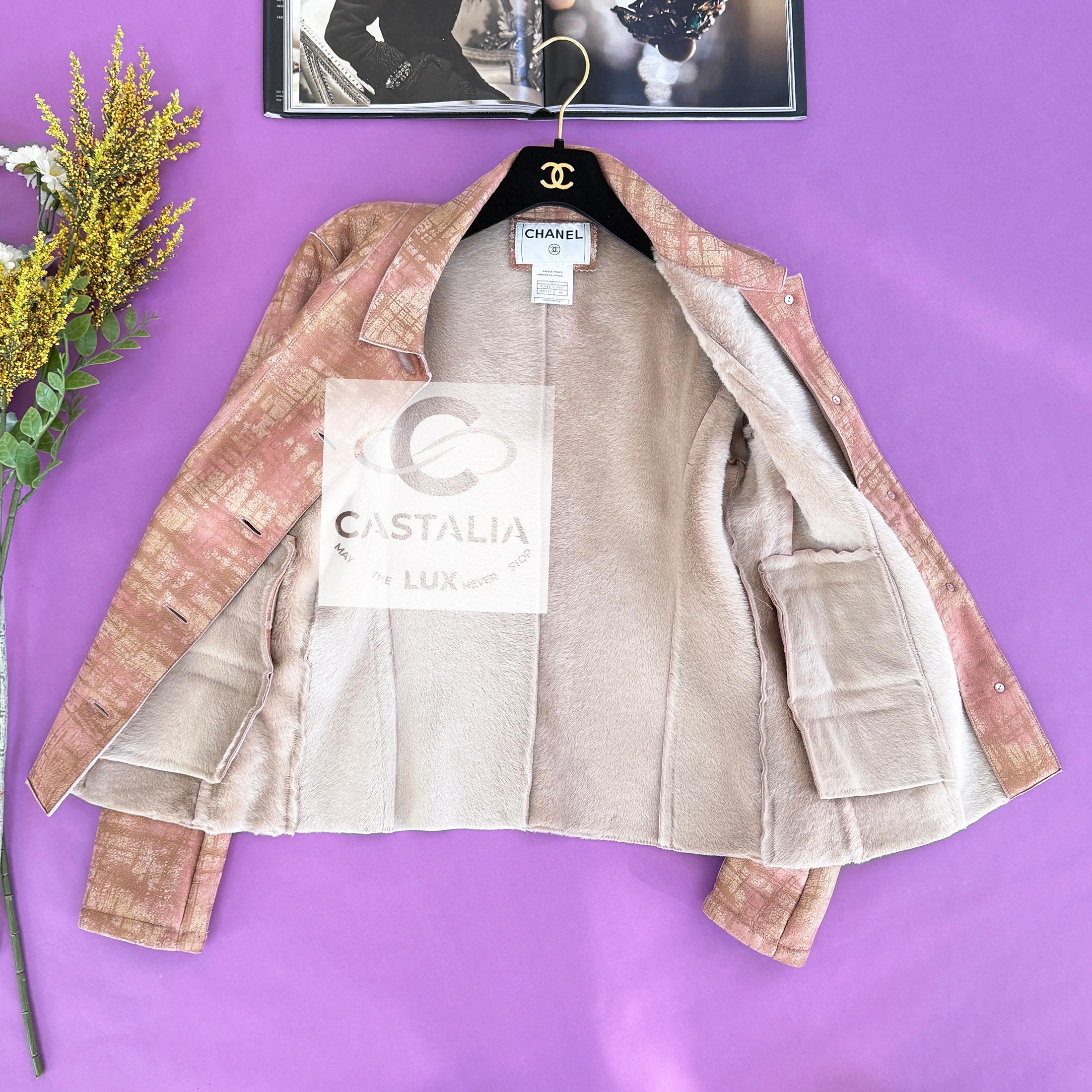 Chanel 14K$ New Iridescent Leather Shearling Jacket 44 FR im Angebot 8