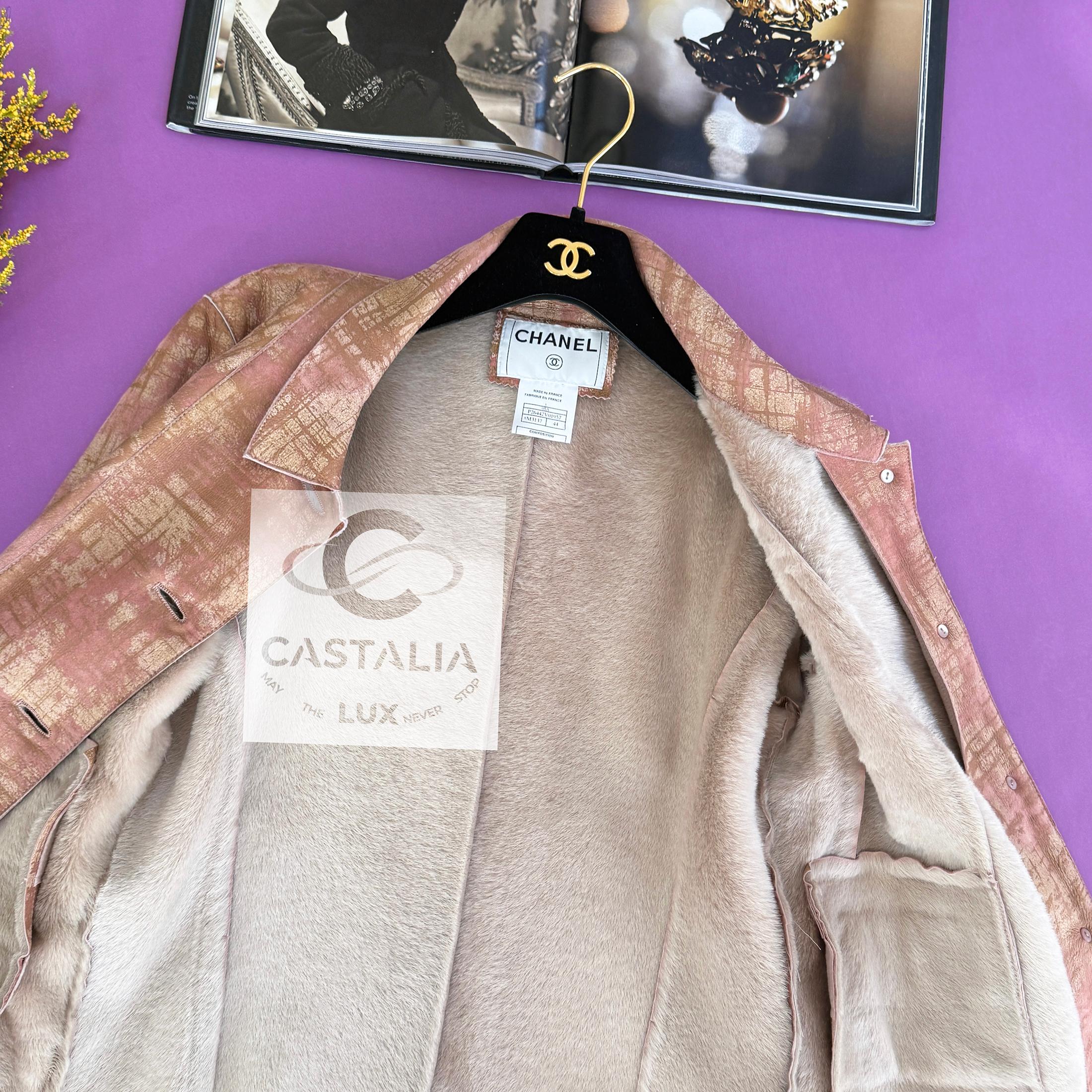 Chanel 14K$ New Iridescent Leather Shearling Jacket 44 FR im Angebot 9