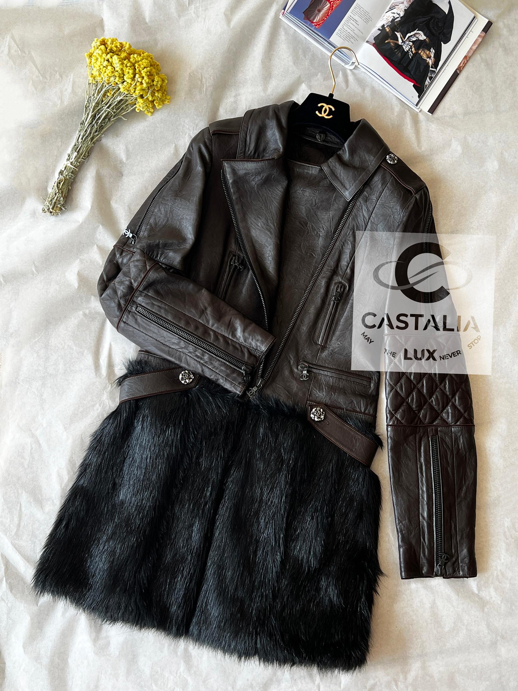 Chanel 14K$ Nuovo Polar Odyssey Runway Giacca Biker in Pelle 36 FR in vendita 11
