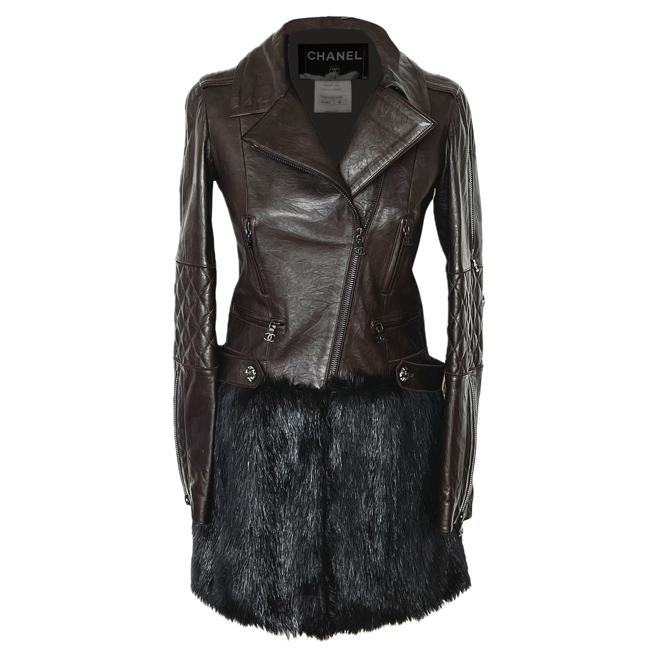 CHANEL 14K$ New Polar Odyssey Runway Leder Biker Jacke 36 FR