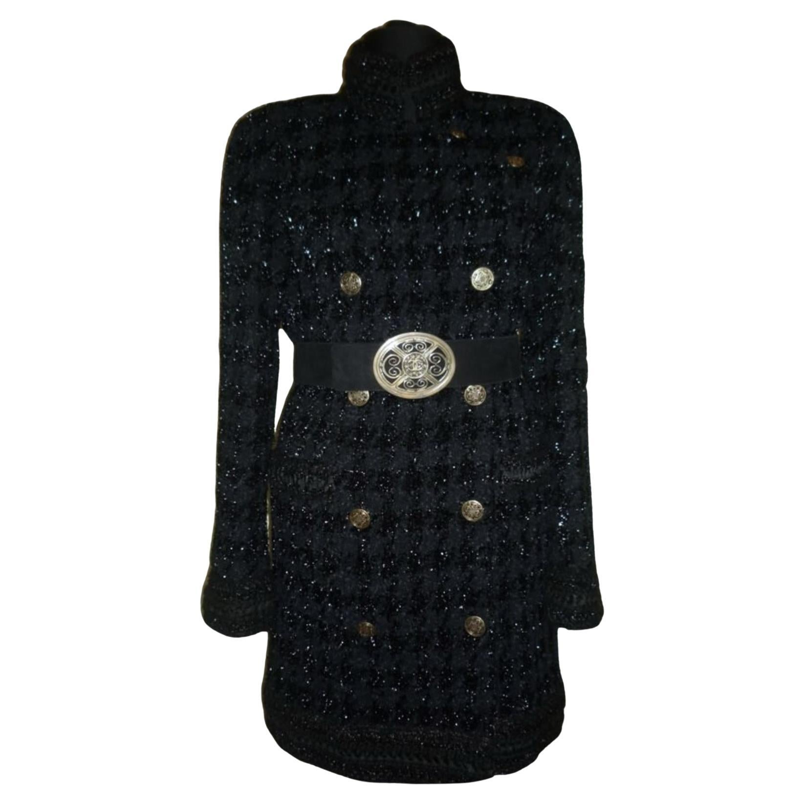 Chanel 14K$ New Rarest Runway Luxurious Black Tweed Coat 40 FR