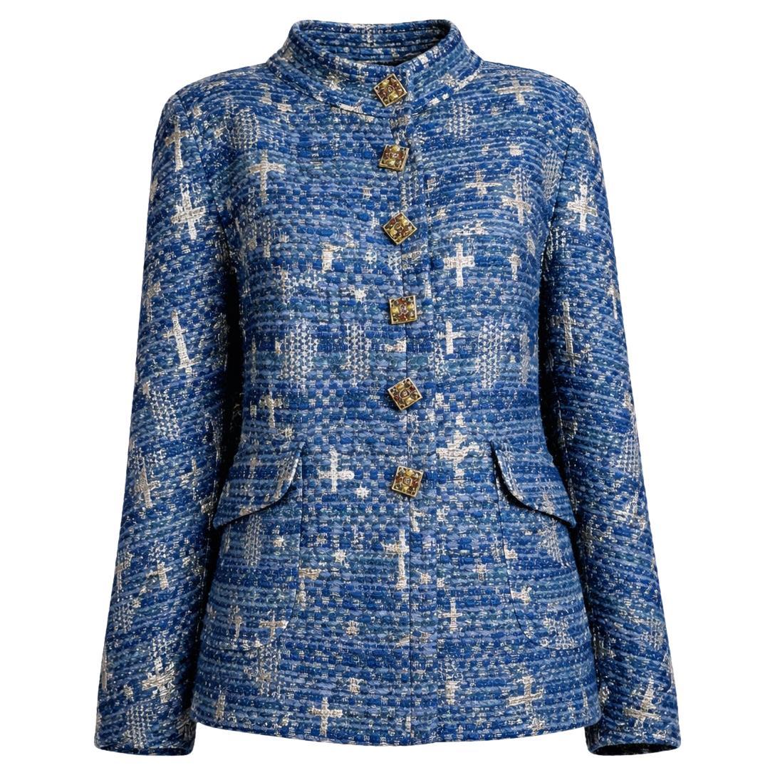 CHANEL 14K$ Paris / BYZANCE Blue Tweed Jacket 48 FR For Sale