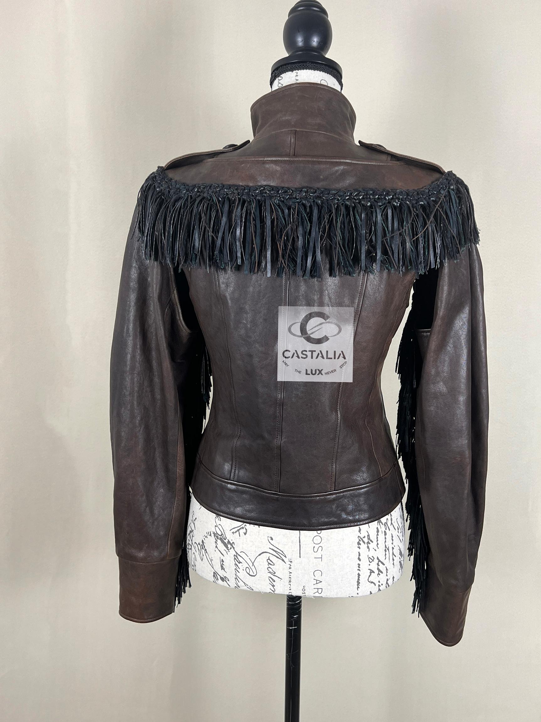 Chanel 14K$ Paris / Dallas Leather Fringe Jacket 38 FR For Sale 10