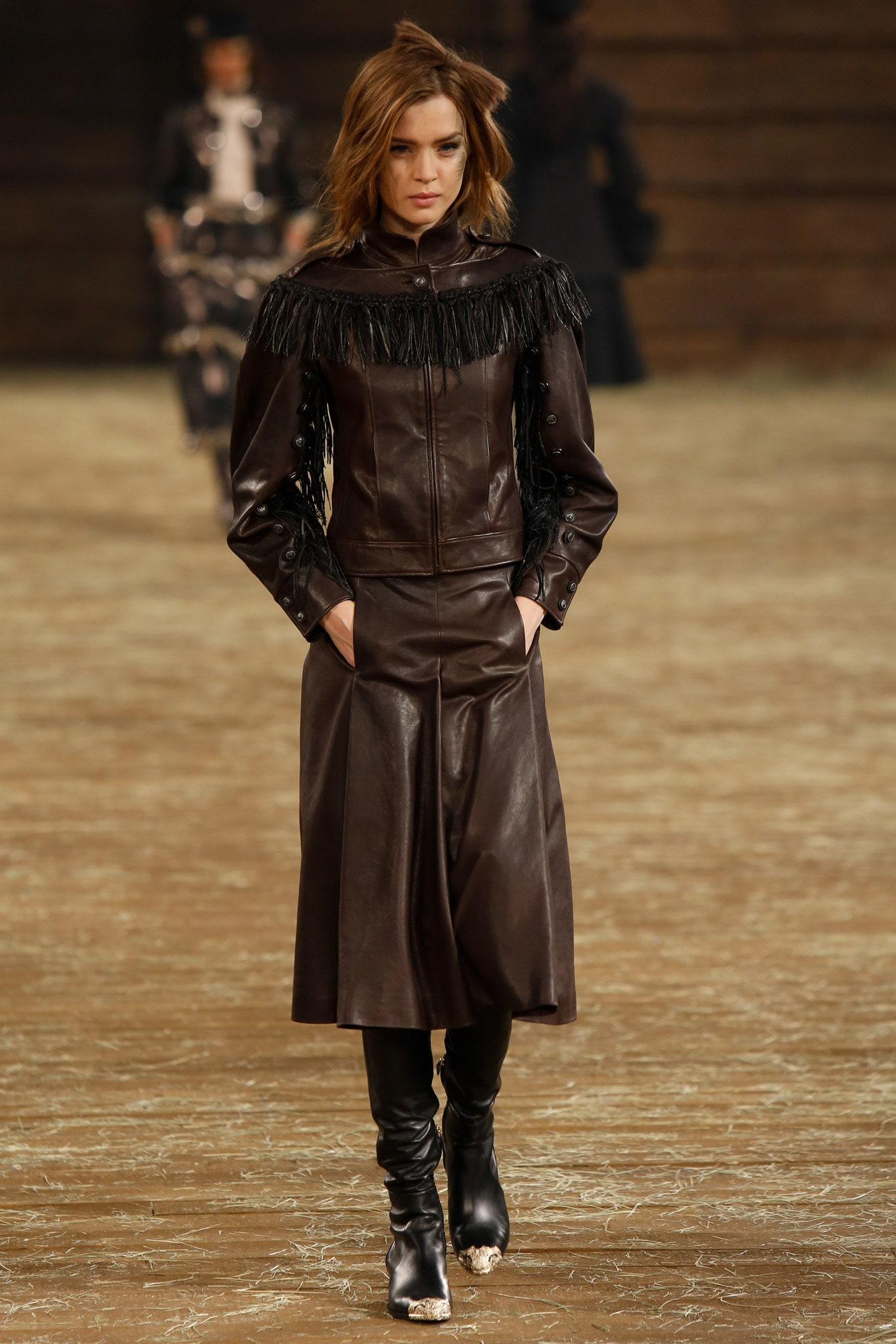 A rare find for true Chanel collectors!
- Impossible to find anywhere
Extremely rare, couture Chanel leather jacket with had-crafted fringe details -- from Catwalk of famous Paris / DALLAS Collection, 2014 Pre-Fall Metiers d'Art
Retail price was